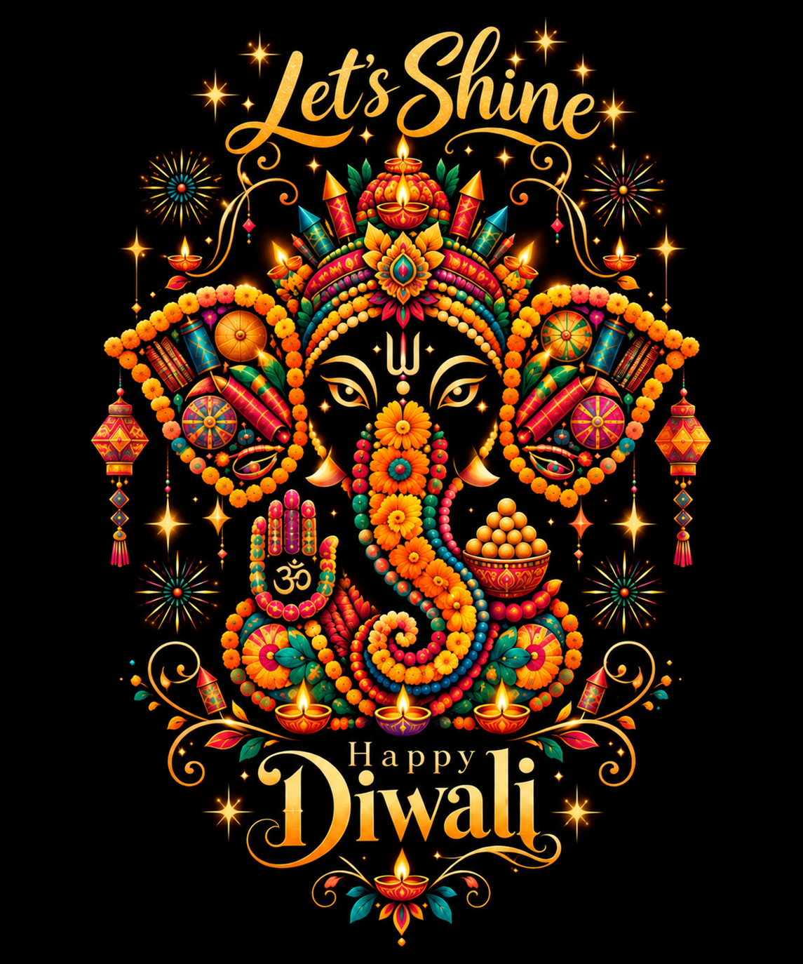 Ganesh – Let’s Shine, Happy Diwali | Unisex Classic Fit | 100% Bio-Washed Premium Cotton T-Shirt