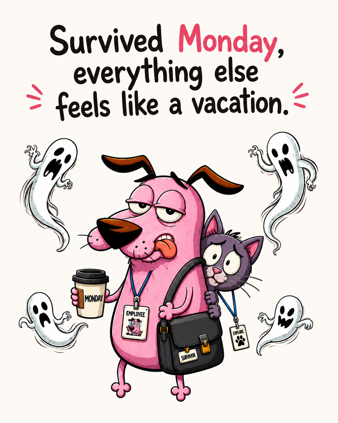Survived Monday, Everything Else Feels Like a Vacation — Funny Monday Work Humor — Unisex Classic Fit Graphic Tee — 100% Bio Washed Premium Cotton T-Shirt