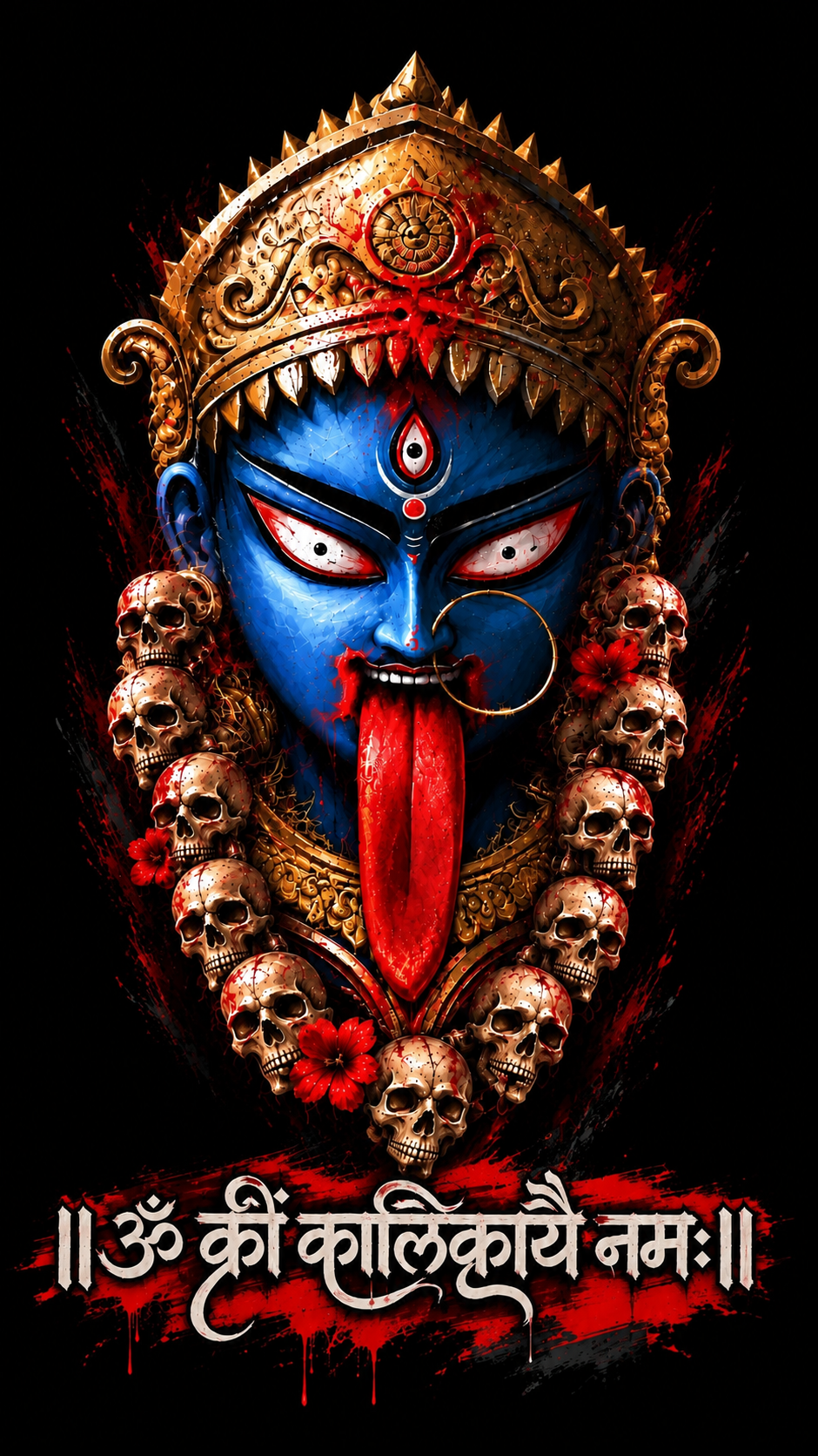 नवरात्रे Exclusive Art - Jai Maa Kali - Fierce Mahakali शक्ति - Unisex Oversize Fit - 100% Bio-Washed Premium Cotton T-Shirt