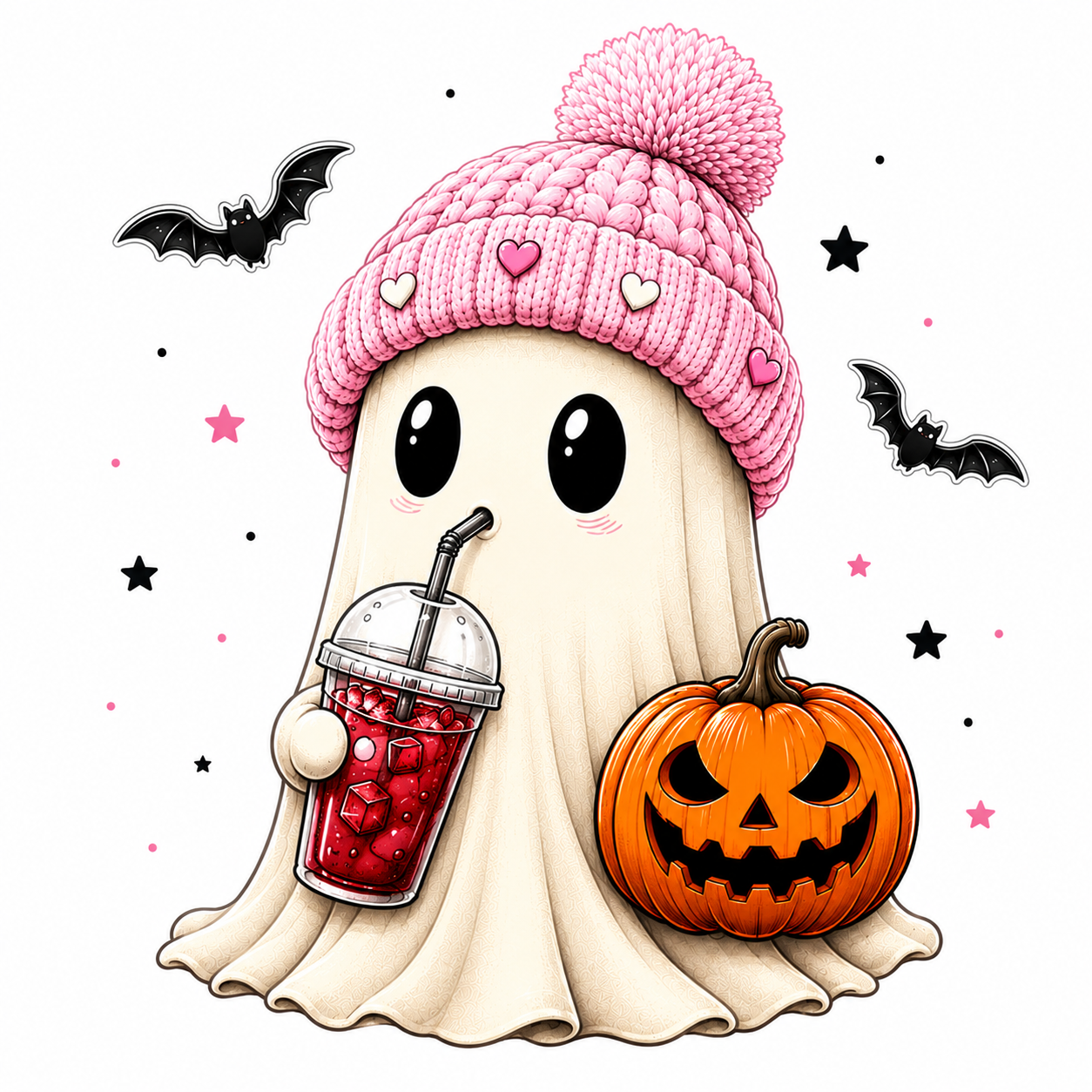 Cute Spooky Ghost – Halloween Pumpkin - Unisex Classic Fit Graphic Tee - 100% Bio-Washed Premium Cotton T-Shirt