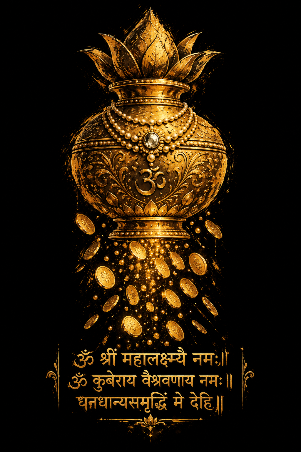 Happy Dhanteras, Golden Prosperity Kalash - Divine Wealth & Abundance - Unisex Oversize Fit - 100% Bio-washed Premium Cotton T-Shirt