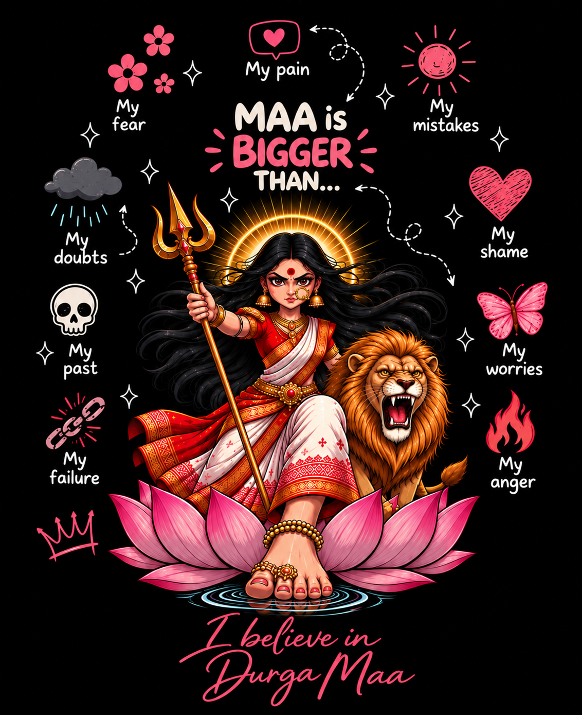 नवरात्रे Exclusive Art - Jai Maa Durga - Faith Over Fear - Unisex Classic Fit - 100% Bio-washed Premium Cotton T-Shirt