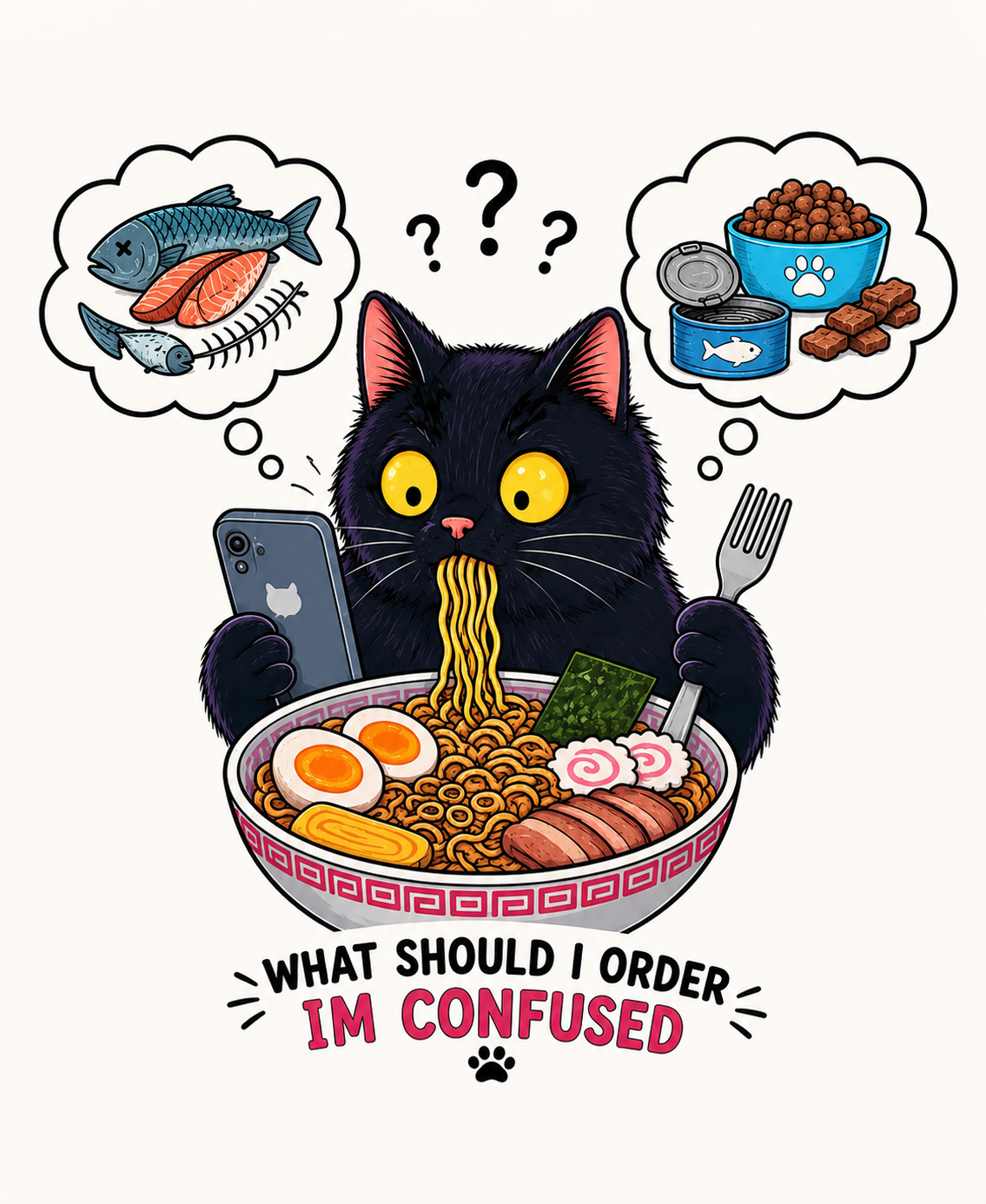 What Should I Order? – Confused Cat Ramen - Unisex Classic Fit Graphic Tee - 100% Bio Washed Premium Cotton T-Shirt
