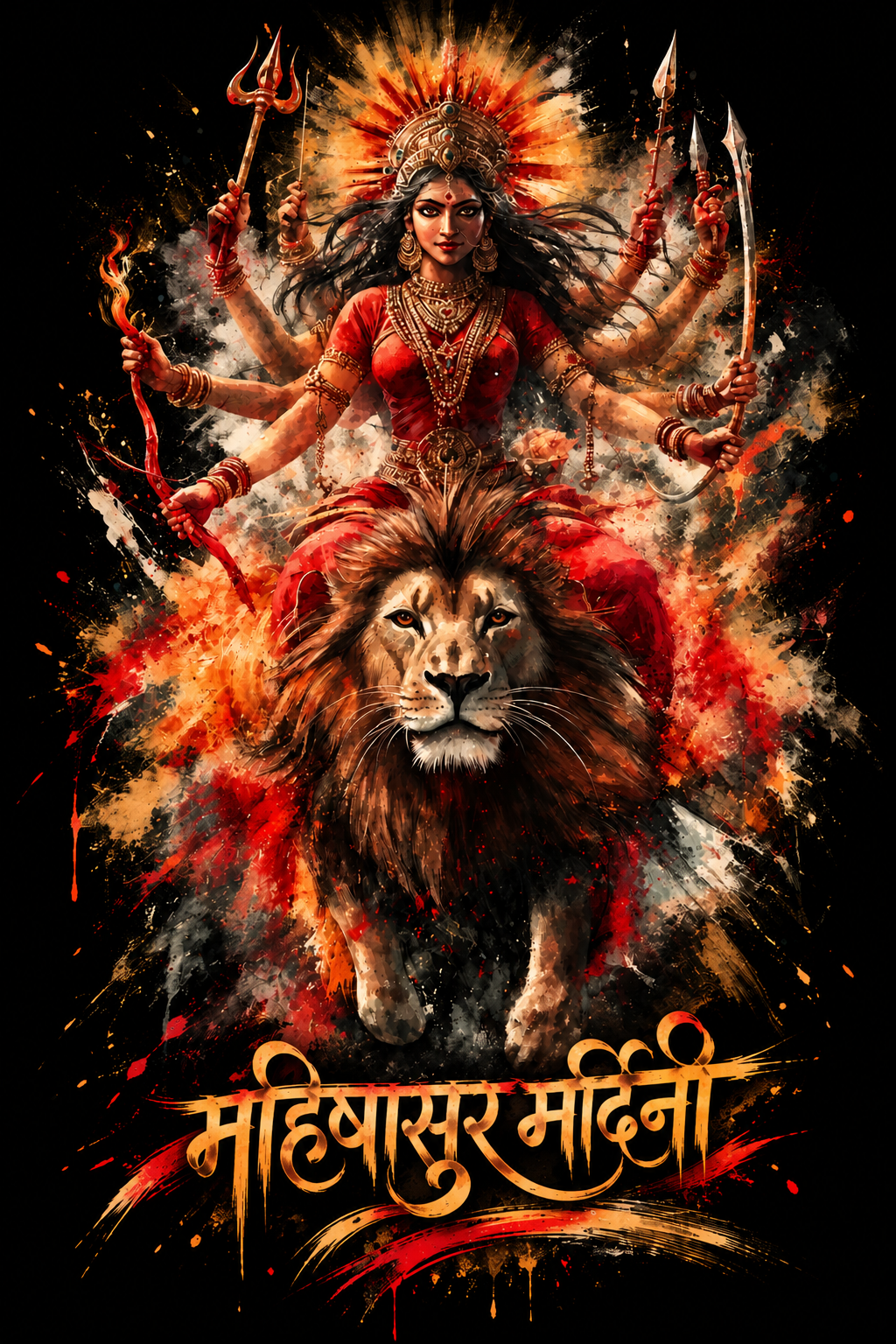नवरात्रे Exclusive Art - Jai Maa Durga - Mahishasur Mardini - Unisex Oversize Fit - 100% Bio-Washed Premium Cotton T-shirt