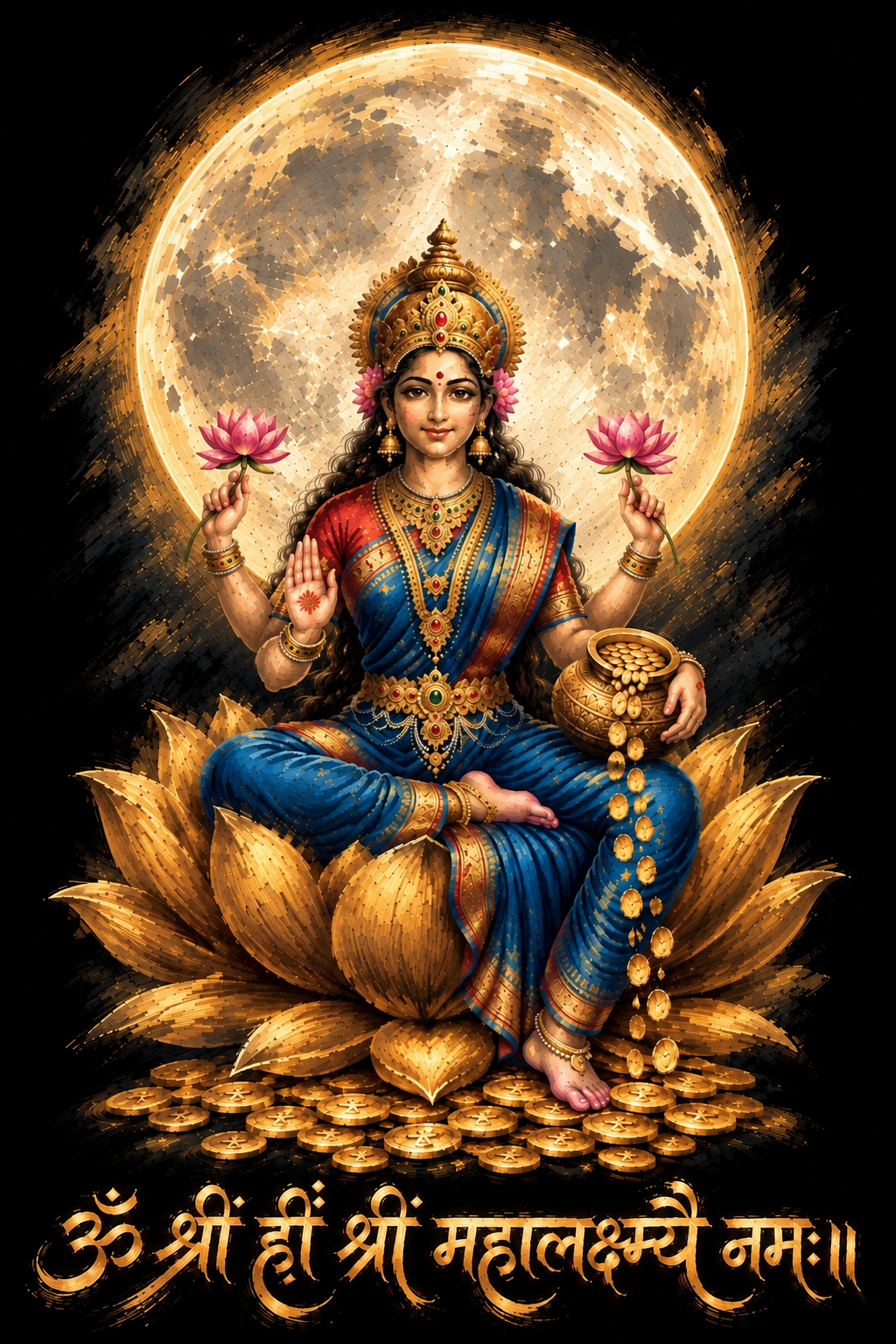 “ॐ श्रीं ह्रीं श्री महालक्ष्म्यै नमः॥” Goddess Lakshmi  - Unisex Oversize Fit - 100% Bio-washed Premium Cotton T-Shirt