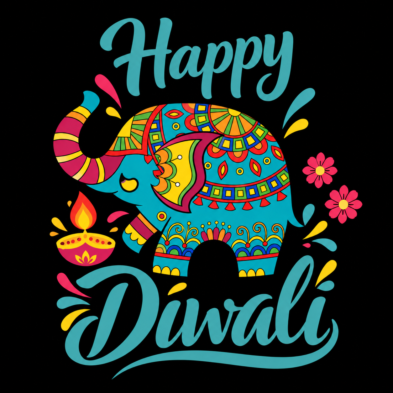Happy Diwali Elephant Motif – Festive Joy & Celebration - Unisex Classic Fit - 100% Bio-washed Premium Cotton T-Shirt