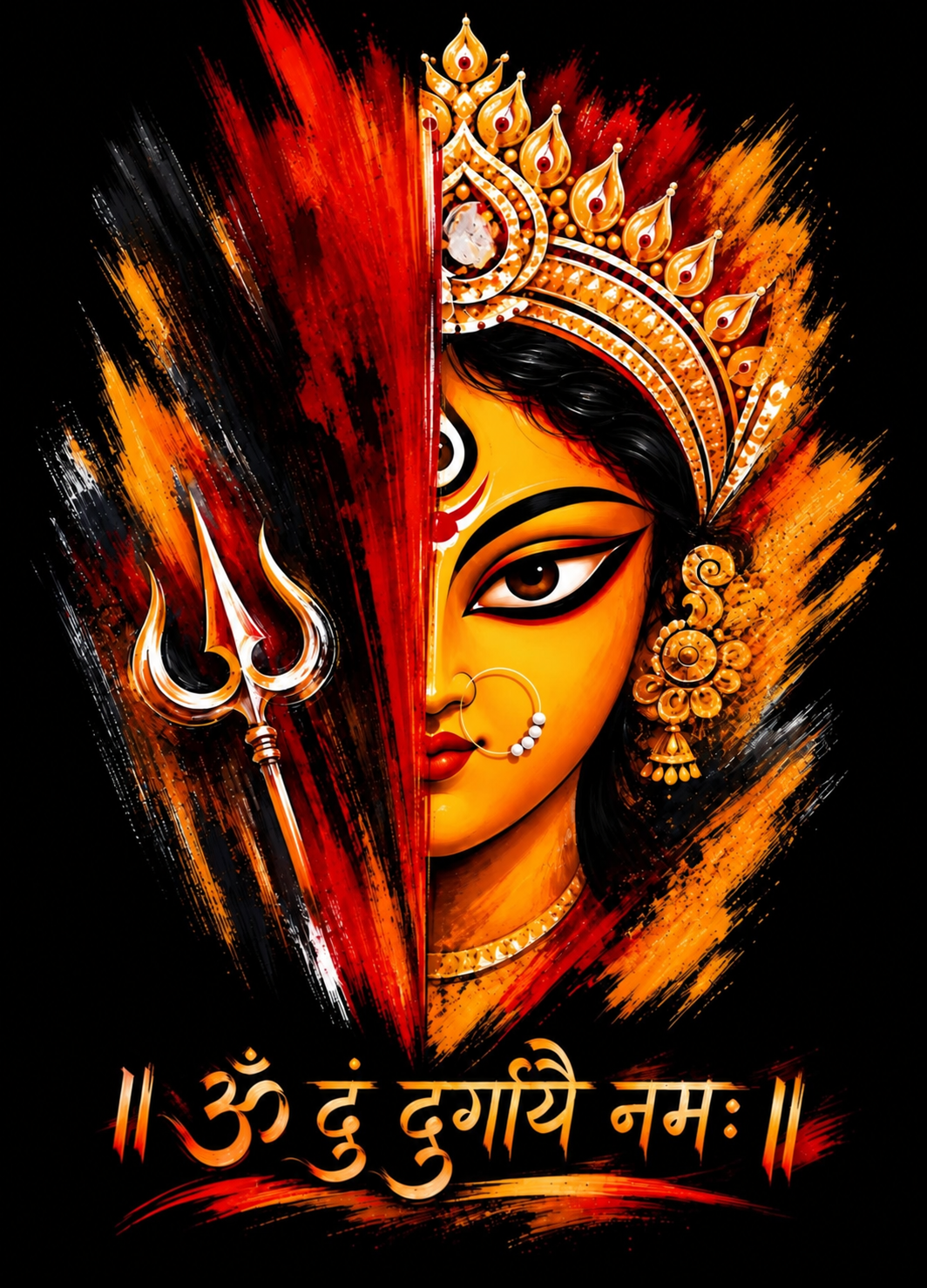 नवरात्रे Exclusive Maa Durga Modern Art - Jai Maa Durga - Divine Power - Unisex Classic Fit - 100% Bio-Washed Premium Cotton T-shirt
