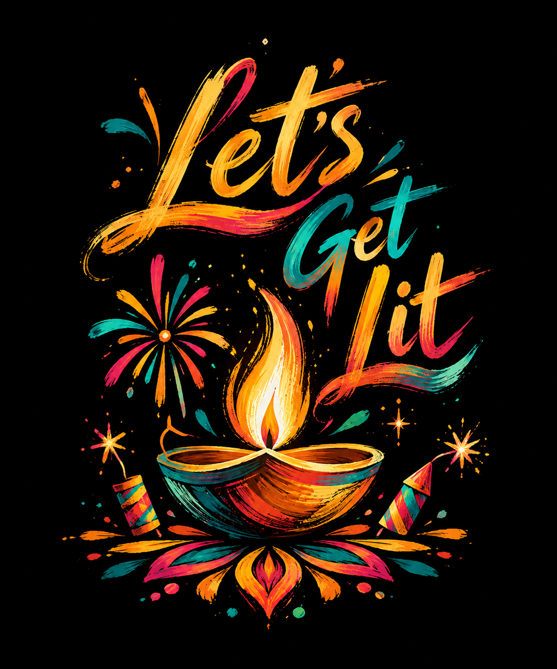 Let’s Get Lit – Vibrant Brush Stroke Diwali | Unisex Classic Fit | 100% Bio-Washed Premium Cotton T-Shirt