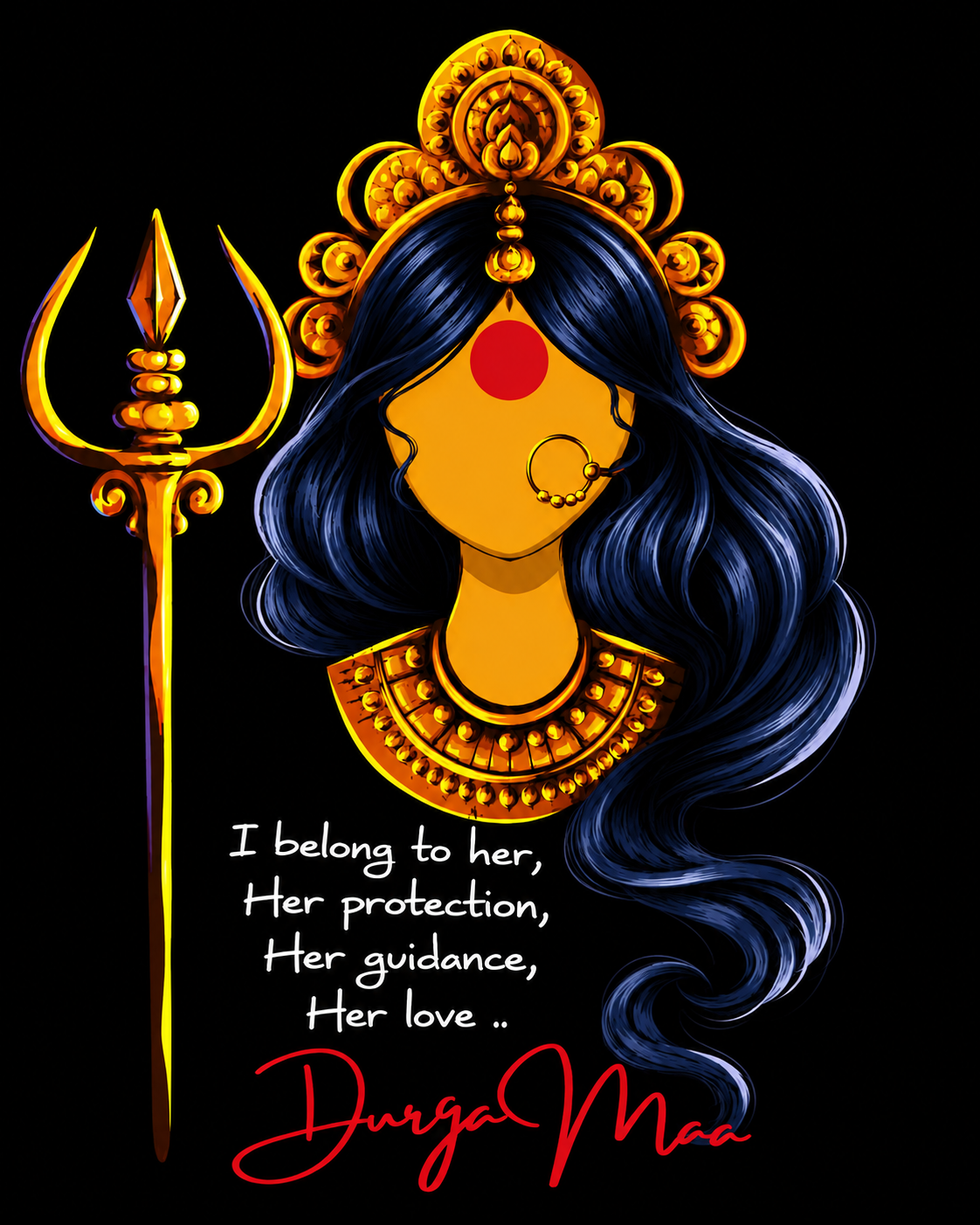 नवरात्रे Exclusive Art - Jai Maa Durga - Divine Protection - Unisex Oversize Fit - 100% Bio-washed Premium Cotton T-Shirt