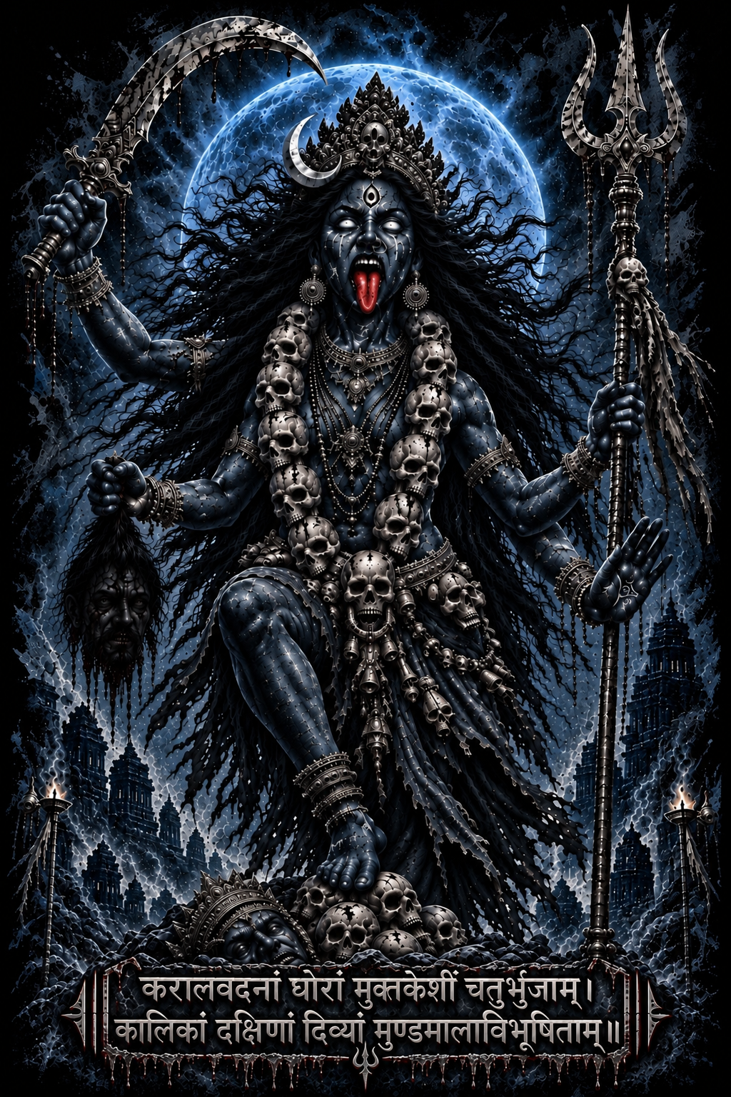 नवरात्रे Exclusive Art - Jai Maa Kali - Fierce Divine Kali - Unisex Classic Fit - 100% Bio-Washed Premium Cotton T-Shirt