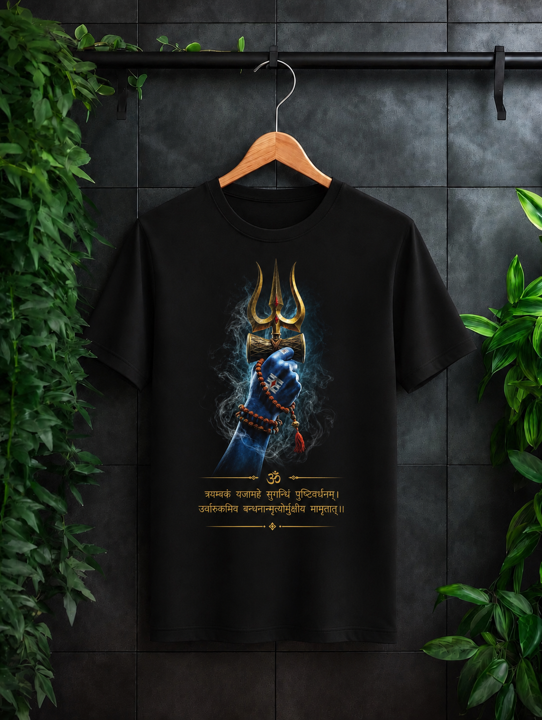 Mahamrityunjaya Mantra Shiva Trishul & Damru Artwork — Unisex Classic Fit Graphic Tee — 100% Bio Washed Premium Cotton T-Shirt