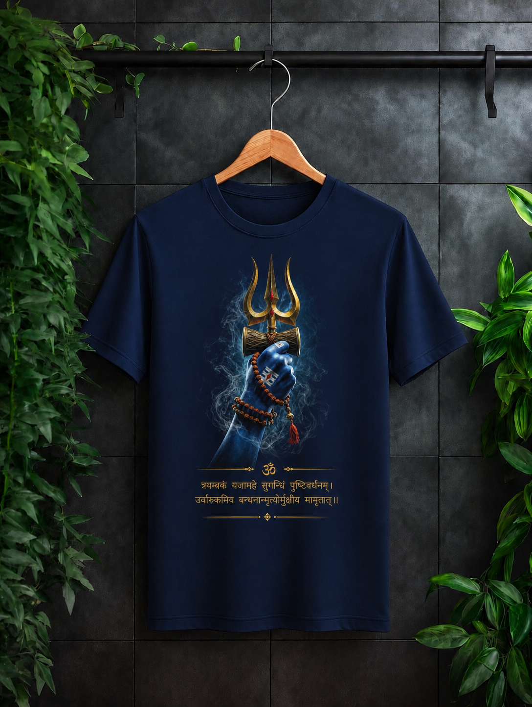 Mahamrityunjaya Mantra Shiva Trishul & Damru Artwork — Unisex Classic Fit Graphic Tee — 100% Bio Washed Premium Cotton T-Shirt