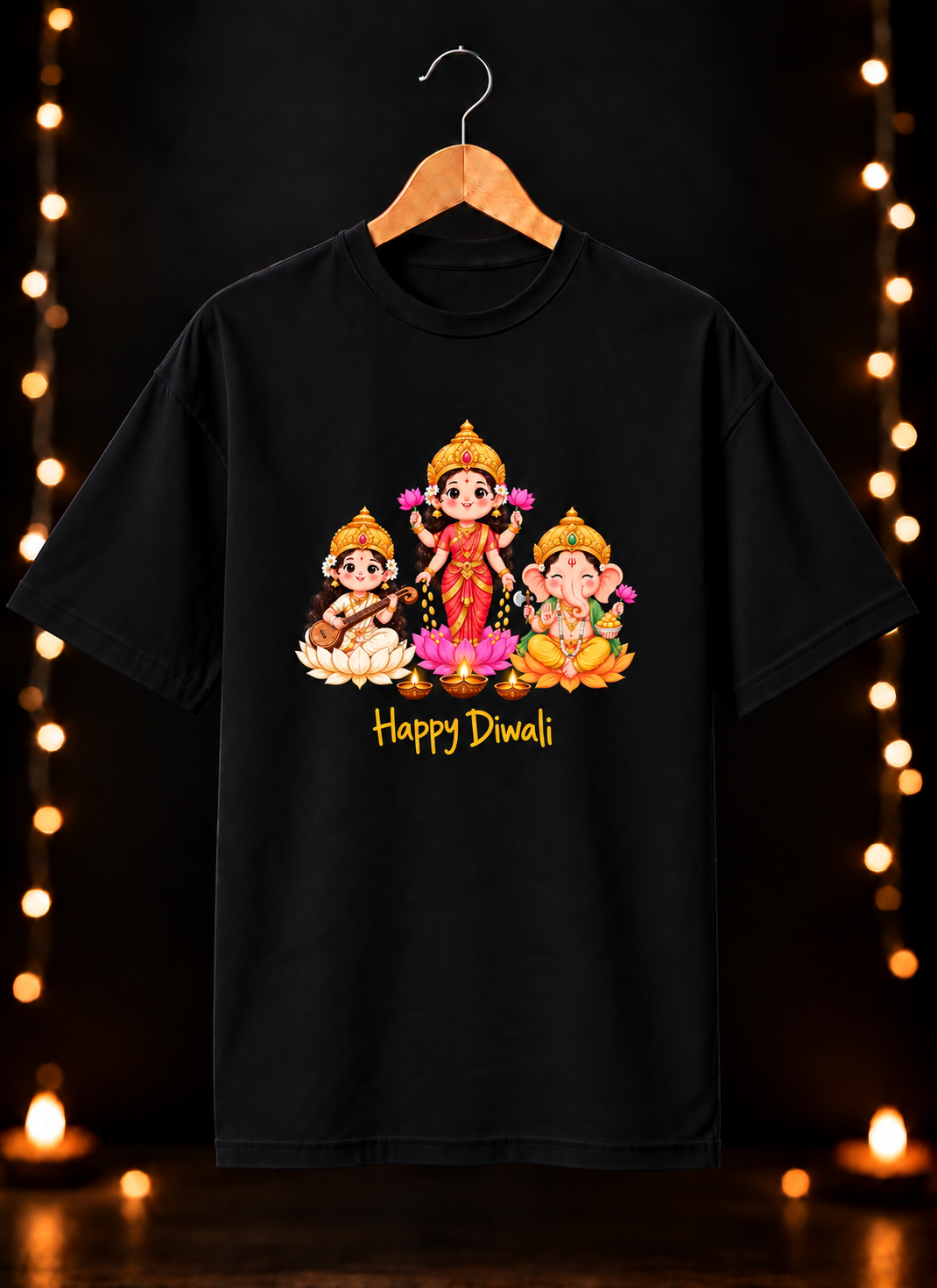 Lakshmi Ganesh Saraswati - शुभ दीपावली आशीर्वाद - Unisex Classic Fit - 100% Bio-Washed Premium Cotton T-shirt