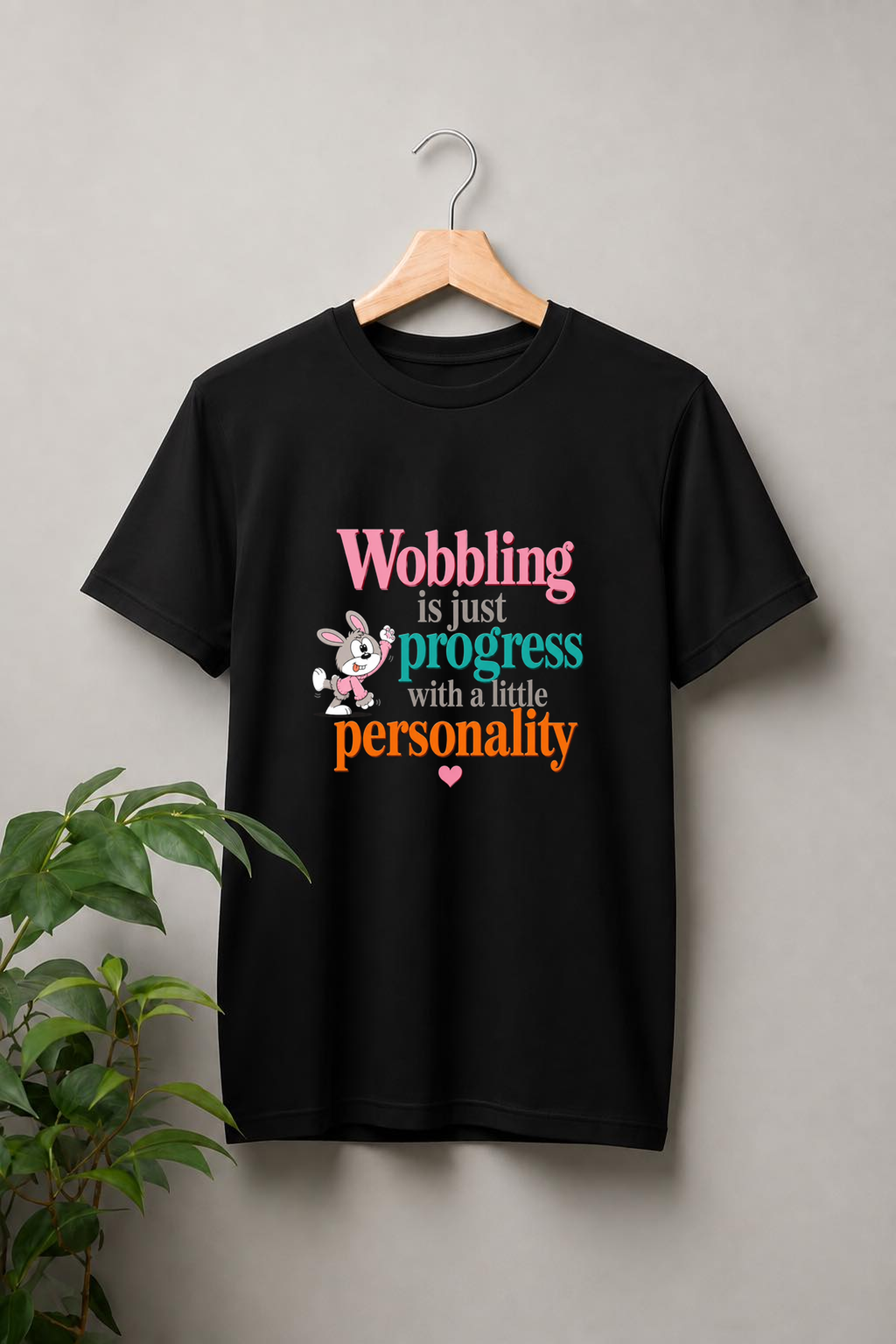 Wobbling Is Just Progress With a Little Personality — Cute Bunny Humor — Unisex Classic Fit Graphic Tee — 100% Bio Washed Premium Cotton T-Shirt