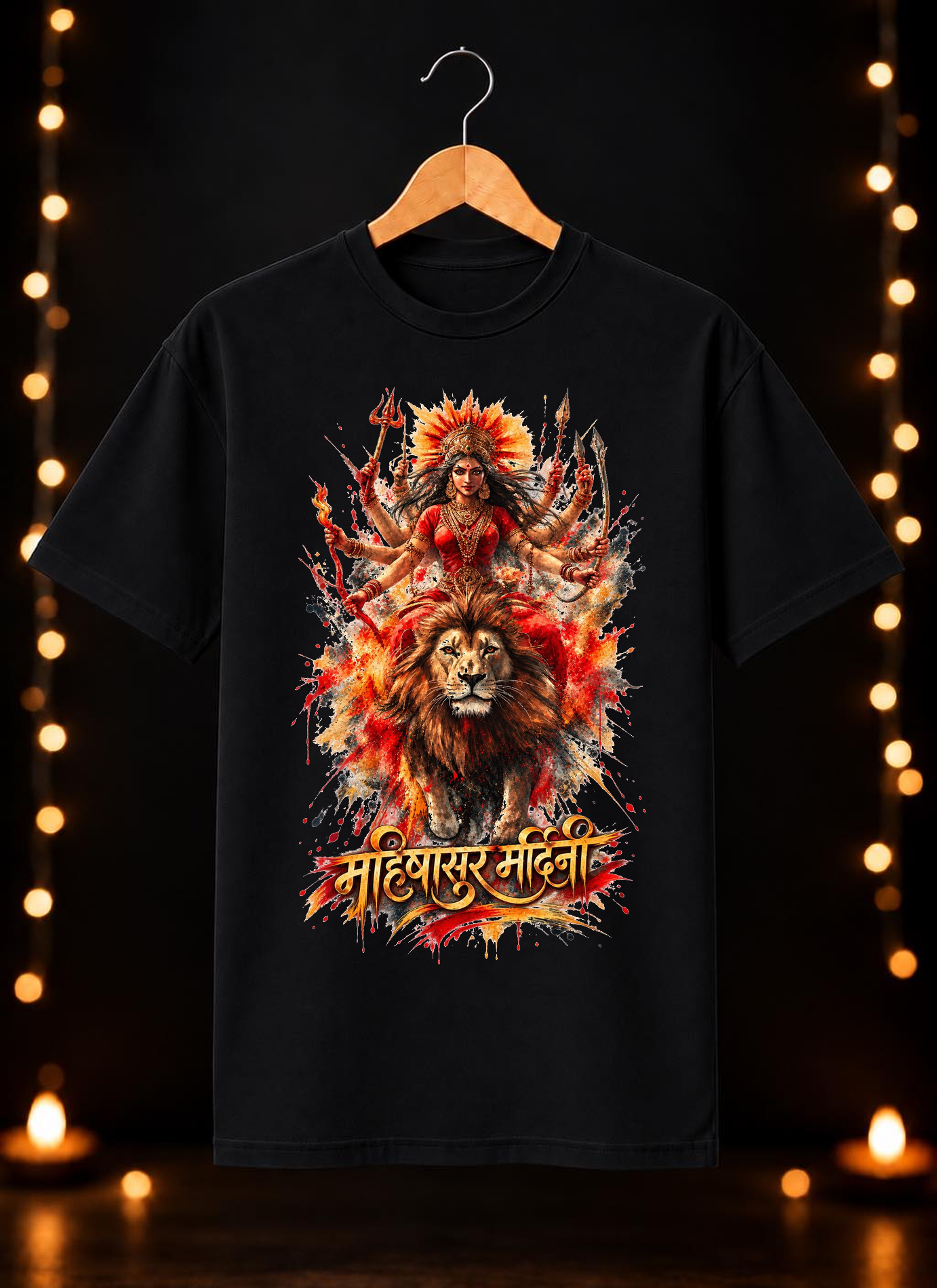 नवरात्रे Exclusive Art - Jai Maa Durga - Mahishasur Mardini - Unisex Classic Fit - 100% Bio-Washed Premium Cotton T-shirt