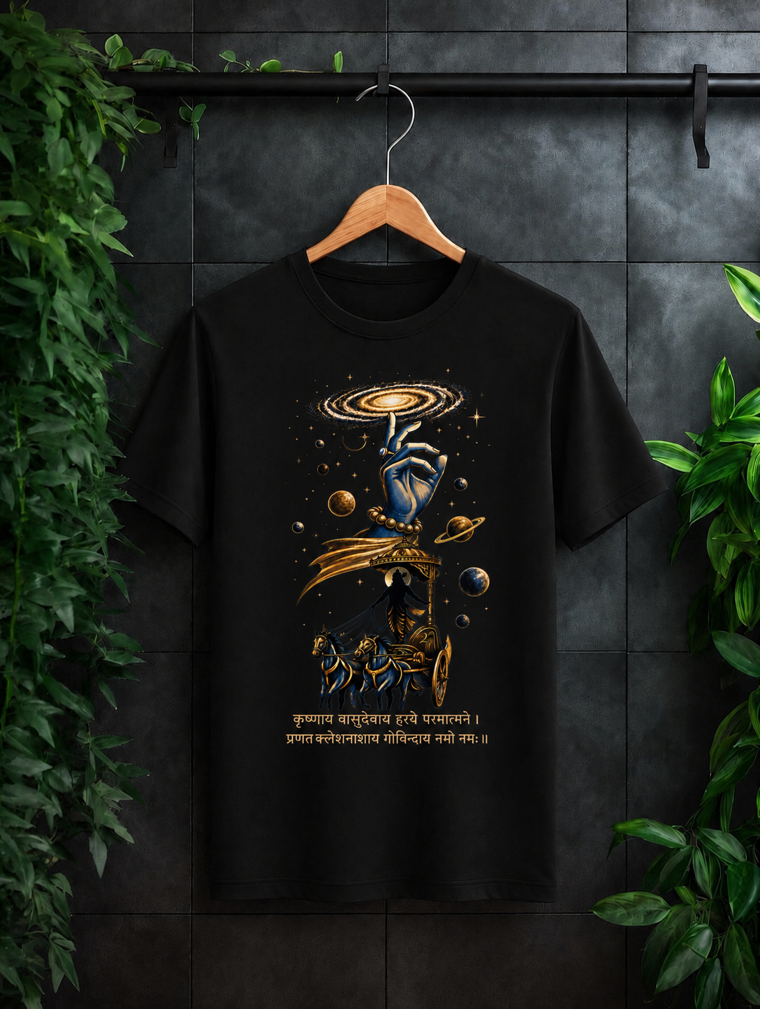 Cosmic Krishna – Divine Chariot & Bhagavad Gita Inspired Spiritual - Unisex Classic Fit Graphic Tee - 100% Bio Washed Premium Cotton T-Shirt