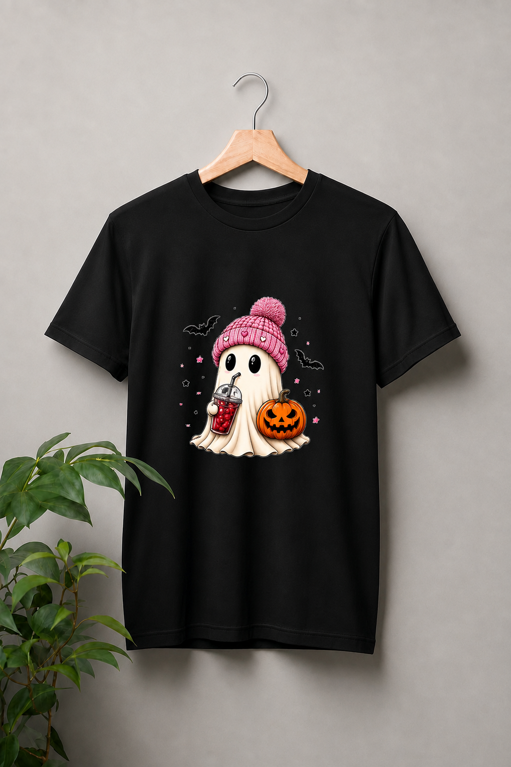 Cute Spooky Ghost – Halloween Pumpkin - Unisex Classic Fit Graphic Tee - 100% Bio-Washed Premium Cotton T-Shirt