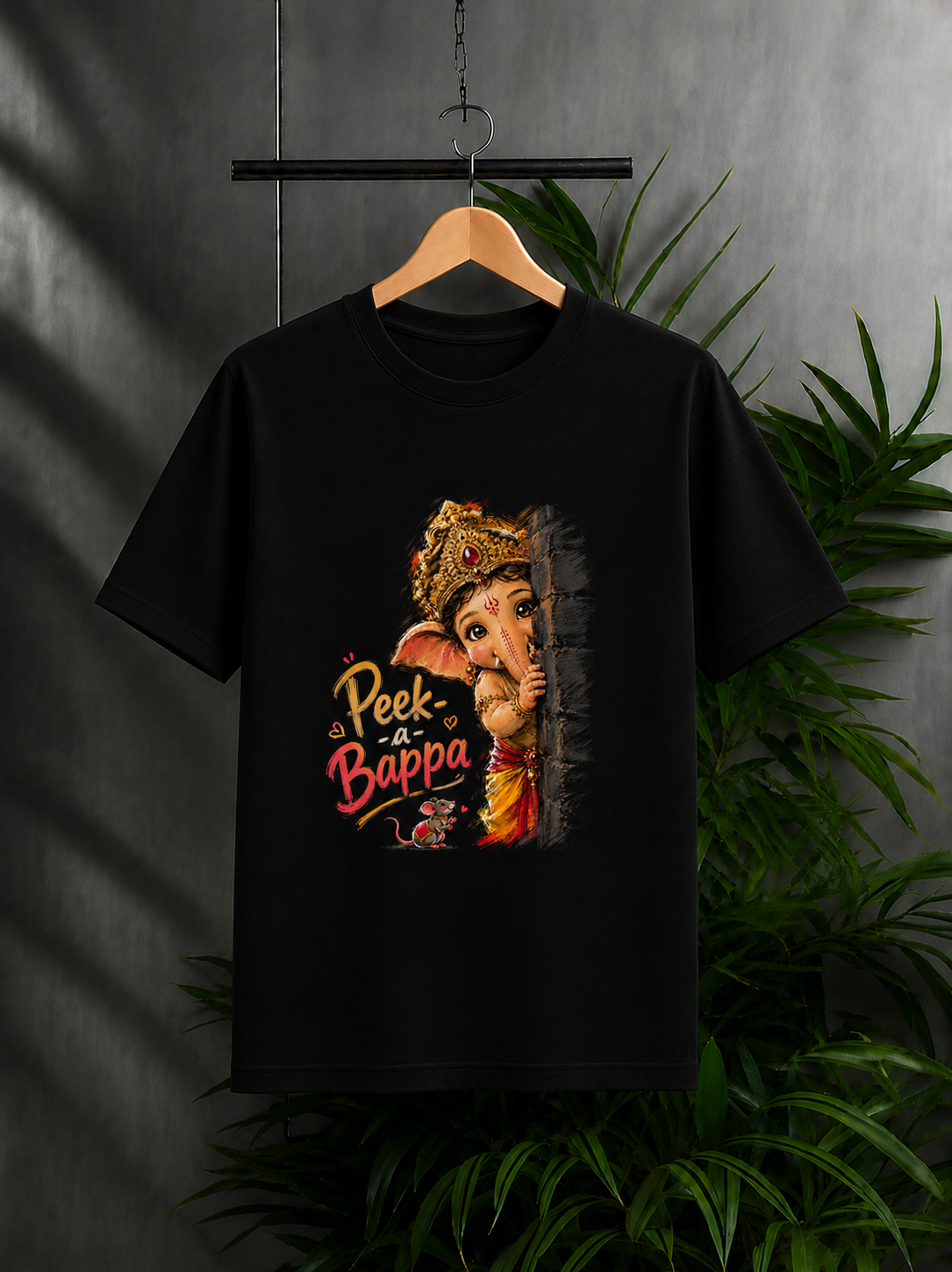 Peek-a-Bappa – Cute Festive Ganpati Vibes | Unisex Classic Fit Graphic Tee - 100% Bio-Washed Premium Cotton T-Shirt