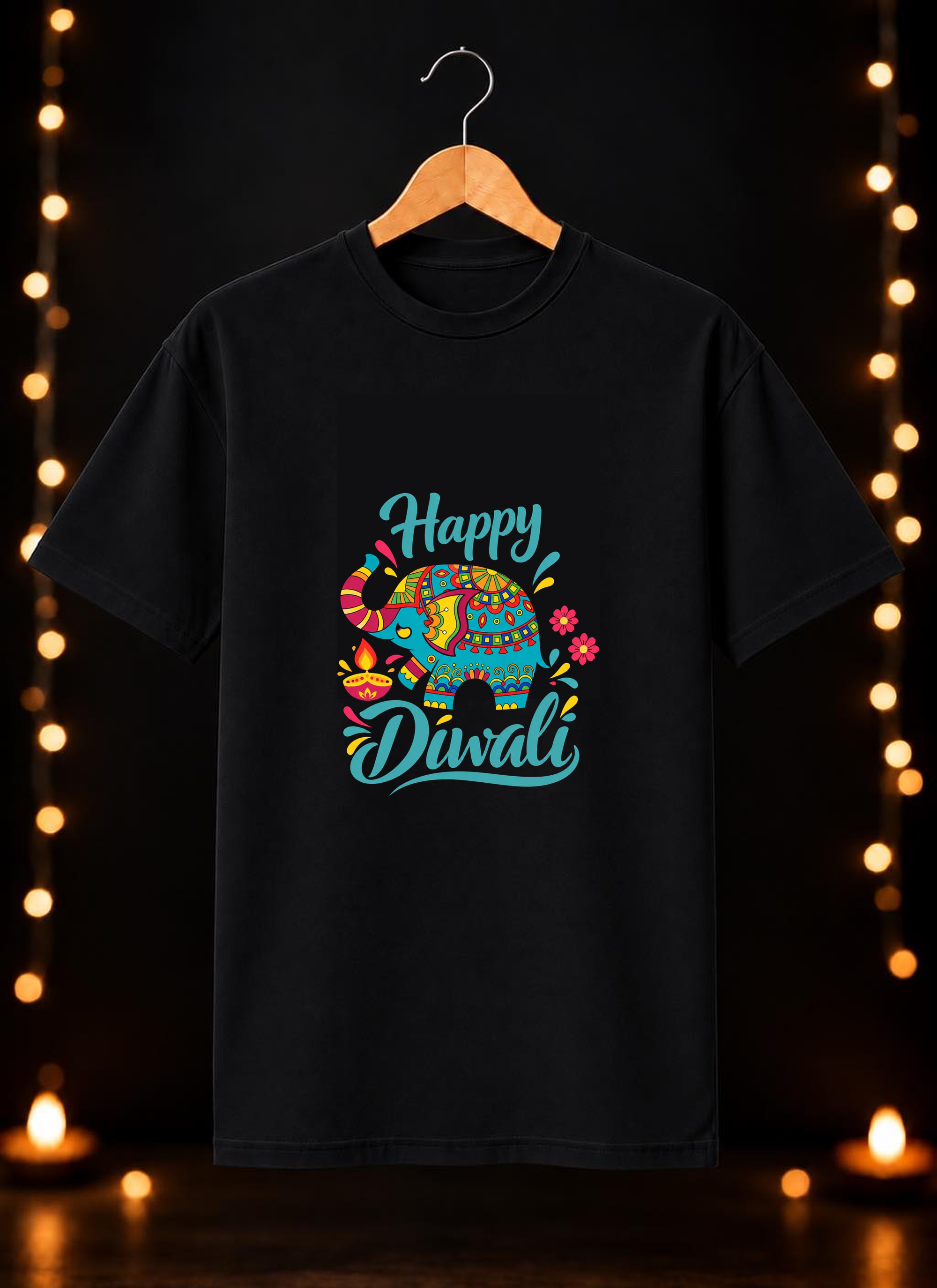 Happy Diwali Elephant Motif – Festive Joy & Celebration - Unisex Classic Fit - 100% Bio-washed Premium Cotton T-Shirt
