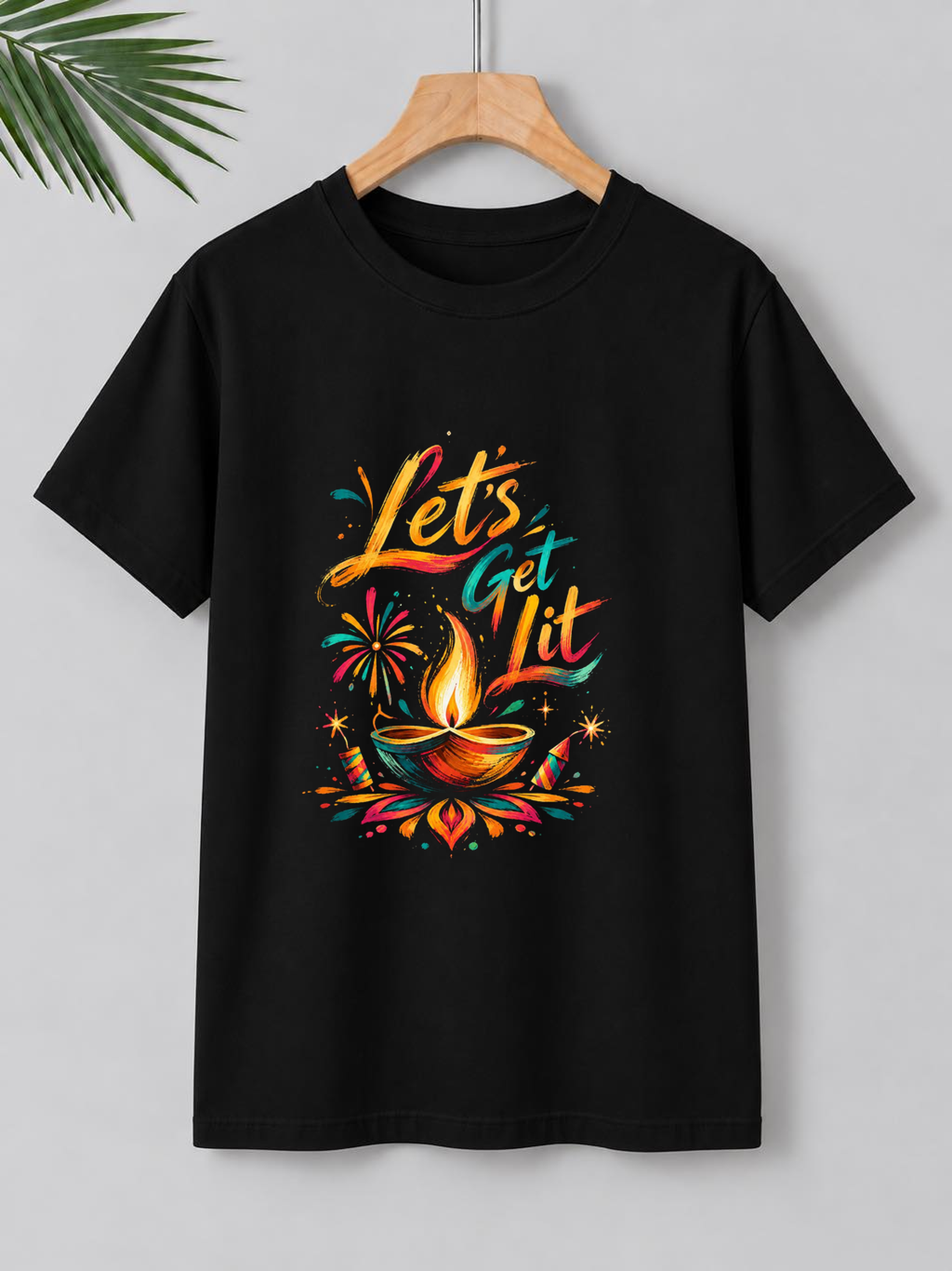 Let’s Get Lit – Vibrant Brush Stroke Diwali | Unisex Classic Fit | 100% Bio-Washed Premium Cotton T-Shirt