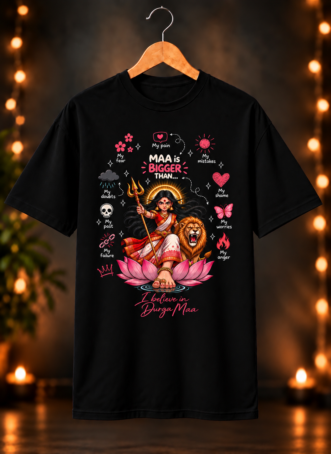 नवरात्रे Exclusive Art - Jai Maa Durga - Faith Over Fear - Unisex Classic Fit - 100% Bio-washed Premium Cotton T-Shirt