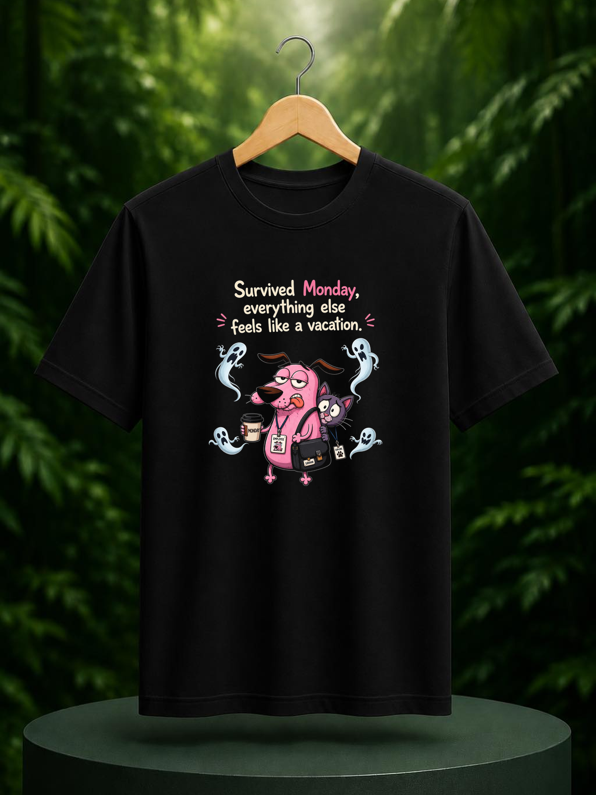 Survived Monday, Everything Else Feels Like a Vacation — Funny Monday Work Humor — Unisex Classic Fit Graphic Tee — 100% Bio Washed Premium Cotton T-Shirt