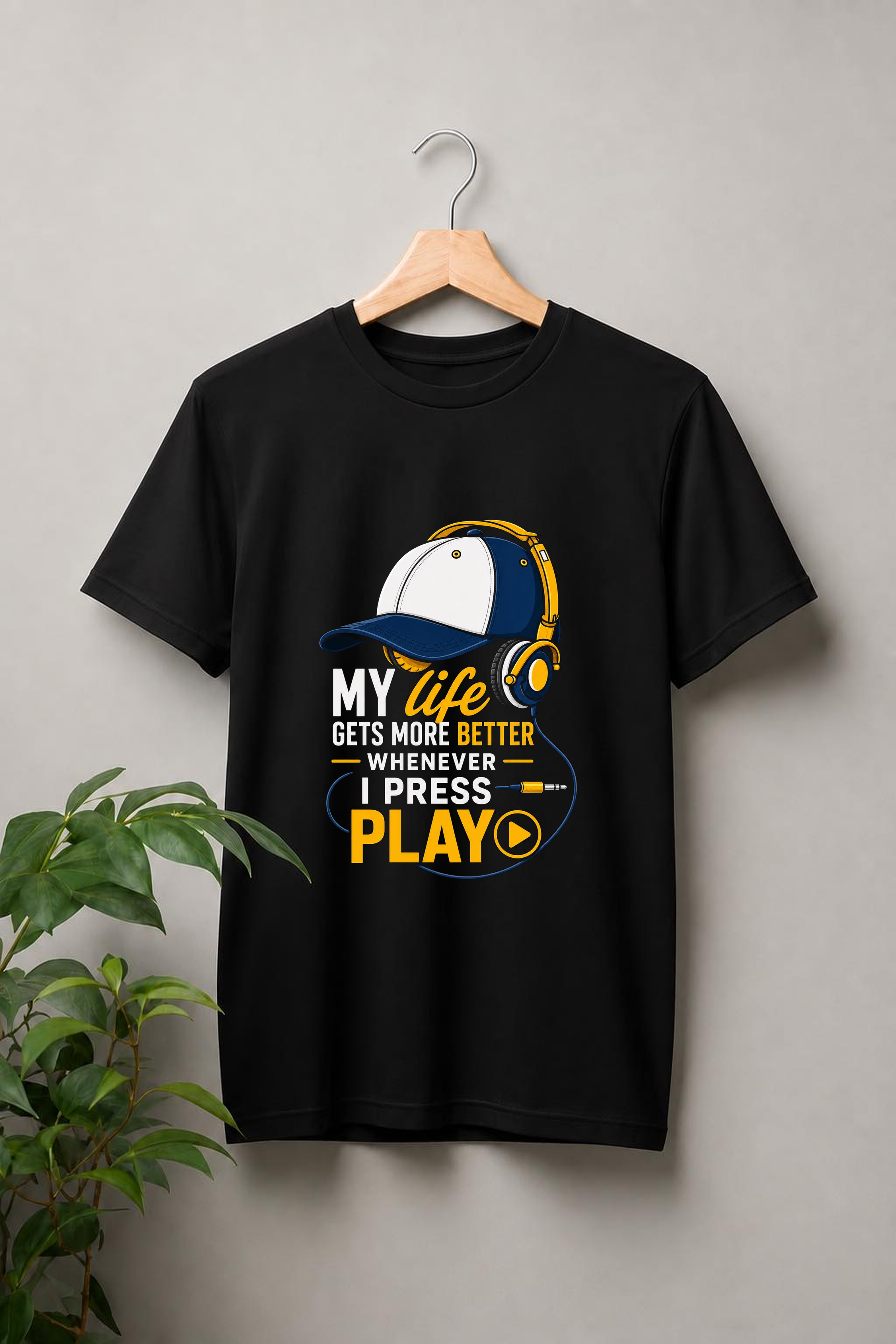 My Life Gets Better When I Press Play — Music Lover - Unisex Classic Fit Graphic Tee - 100% Bio Washed Premium Cotton T-Shirt