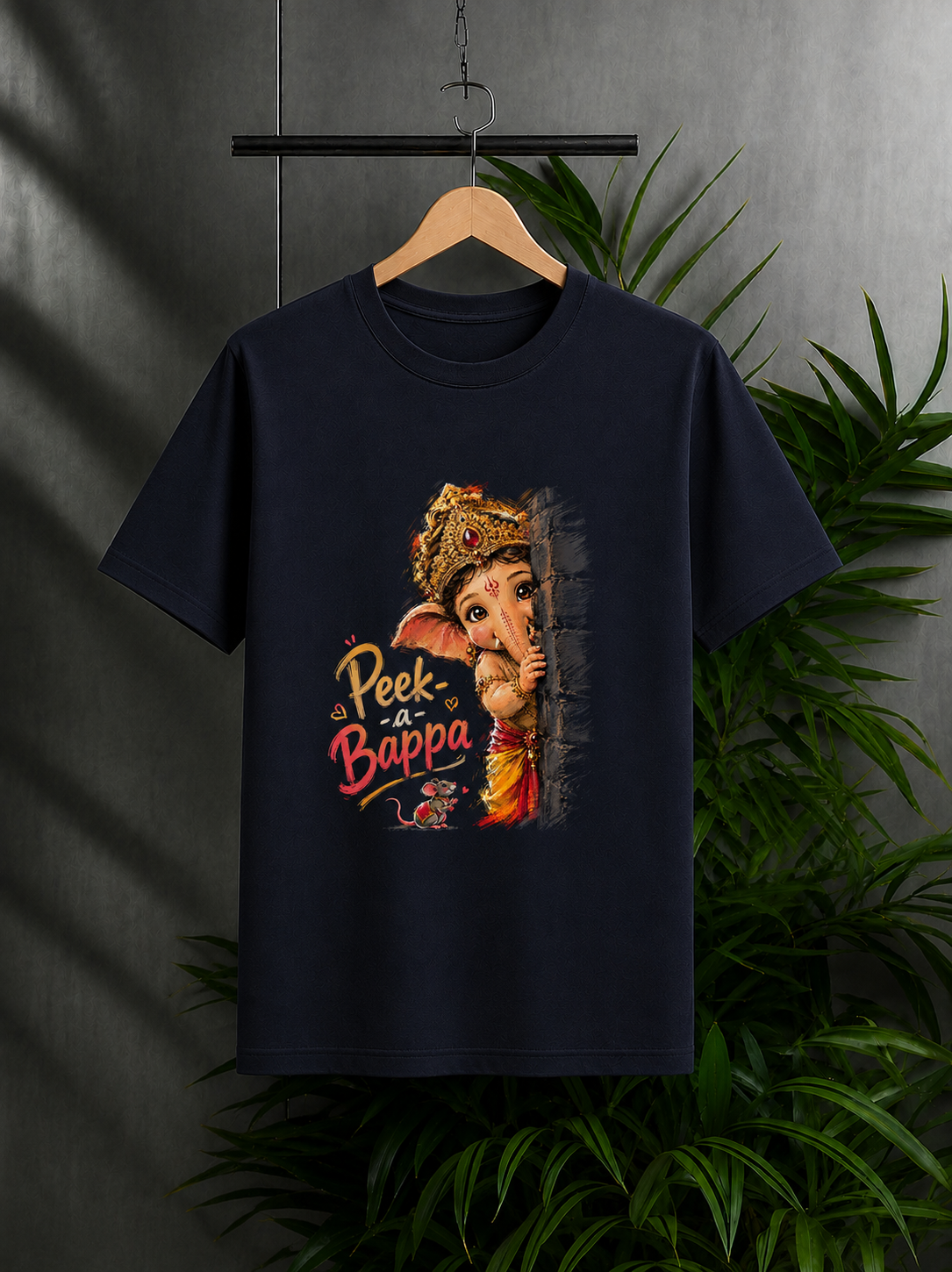 Peek-a-Bappa – Cute Festive Ganpati Vibes | Unisex Classic Fit Graphic Tee - 100% Bio-Washed Premium Cotton T-Shirt