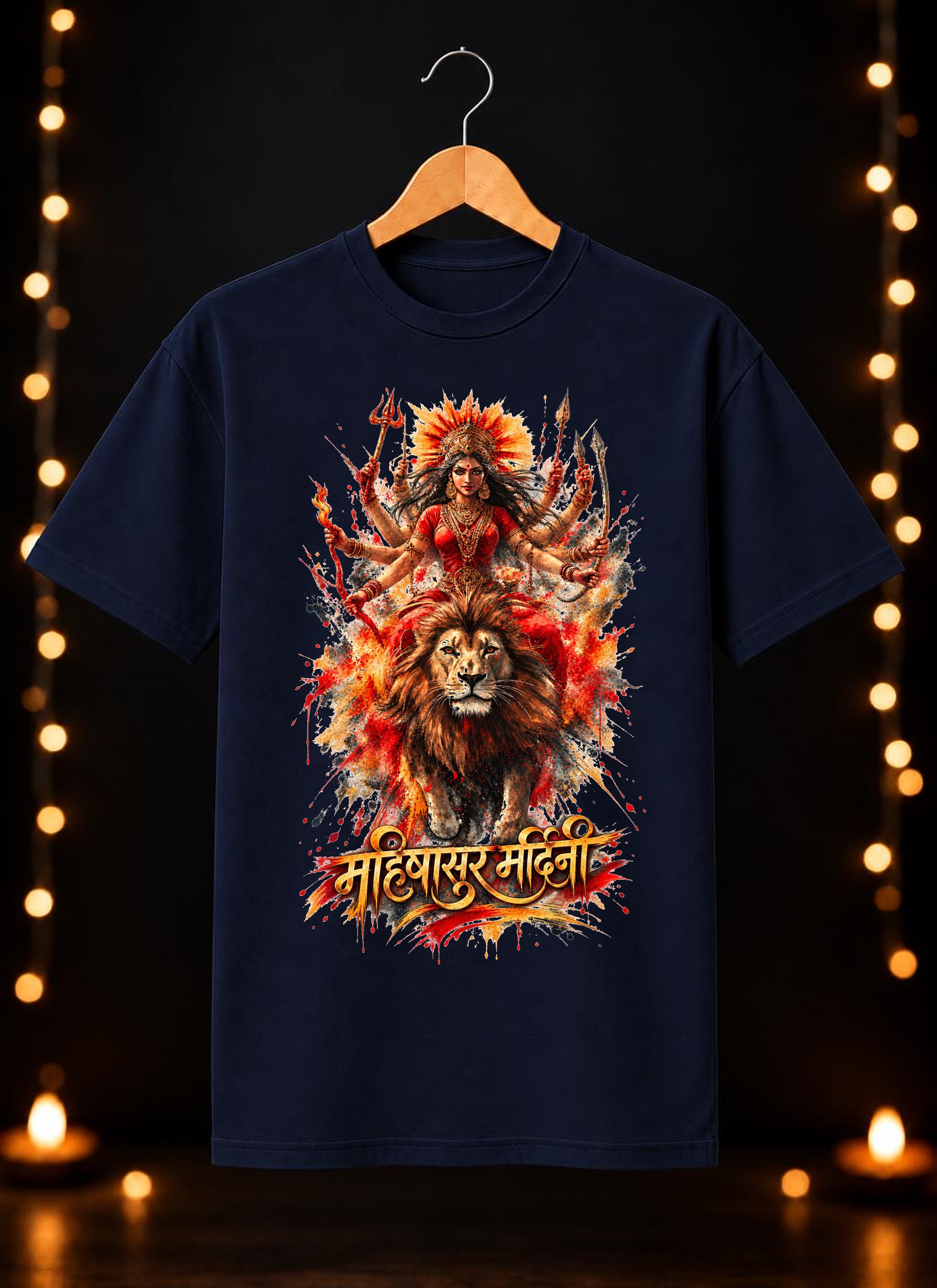 नवरात्रे Exclusive Art - Jai Maa Durga - Mahishasur Mardini - Unisex Classic Fit - 100% Bio-Washed Premium Cotton T-shirt