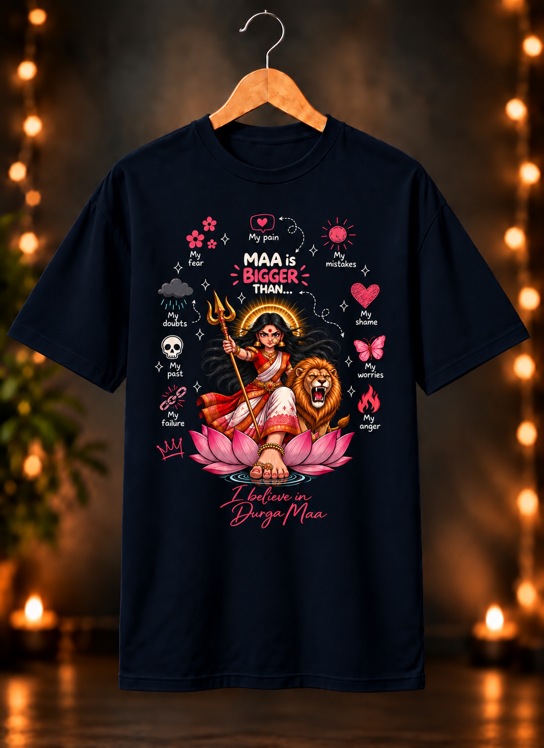 नवरात्रे Exclusive Art - Jai Maa Durga - Faith Over Fear - Unisex Classic Fit - 100% Bio-washed Premium Cotton T-Shirt