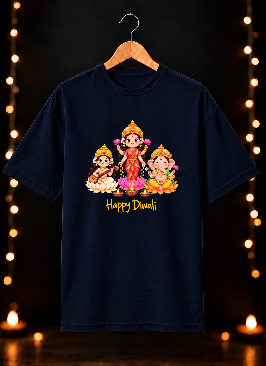 Lakshmi Ganesh Saraswati - शुभ दीपावली आशीर्वाद - Unisex Classic Fit - 100% Bio-Washed Premium Cotton T-shirt