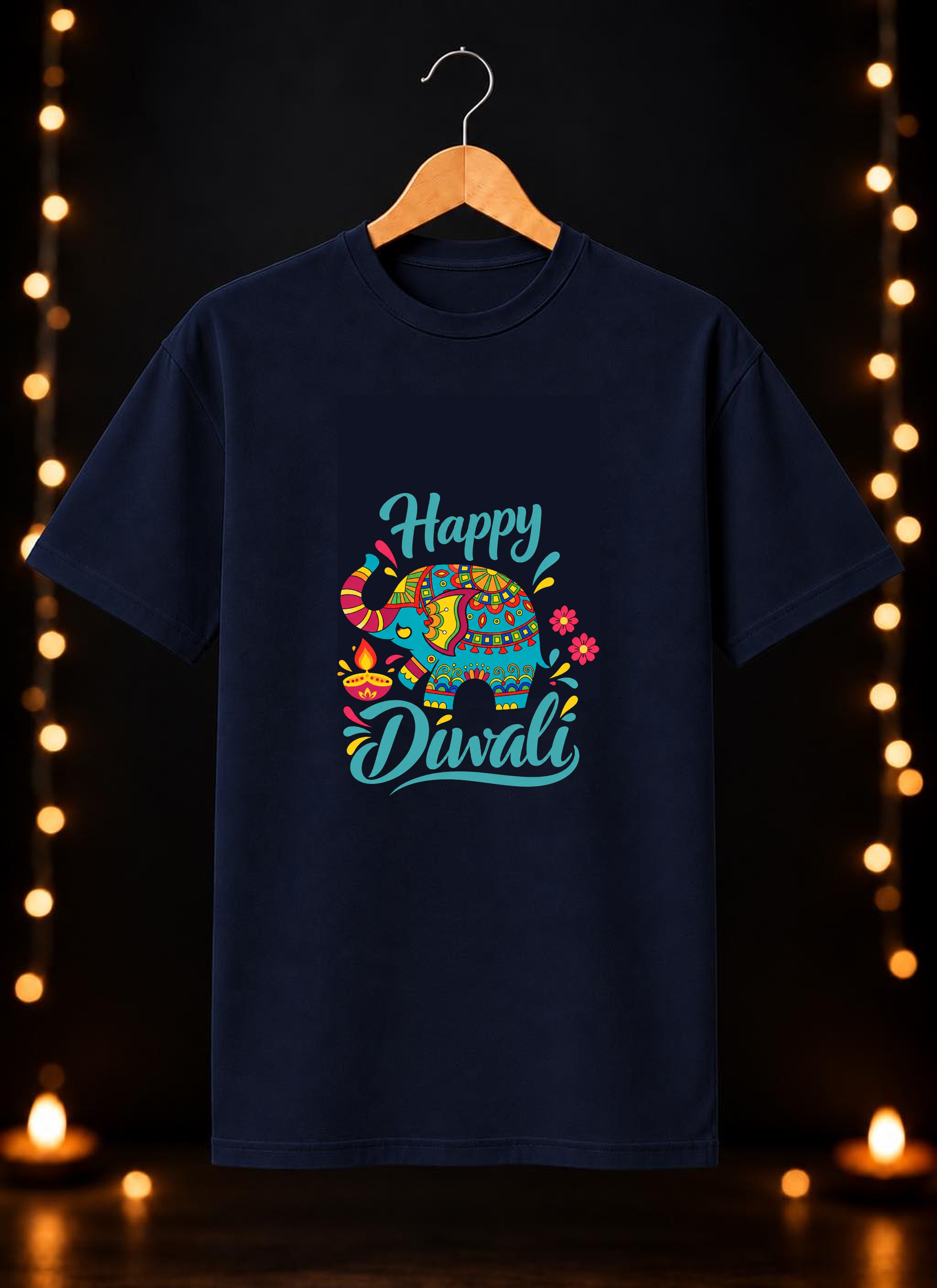Happy Diwali Elephant Motif – Festive Joy & Celebration - Unisex Classic Fit - 100% Bio-washed Premium Cotton T-Shirt