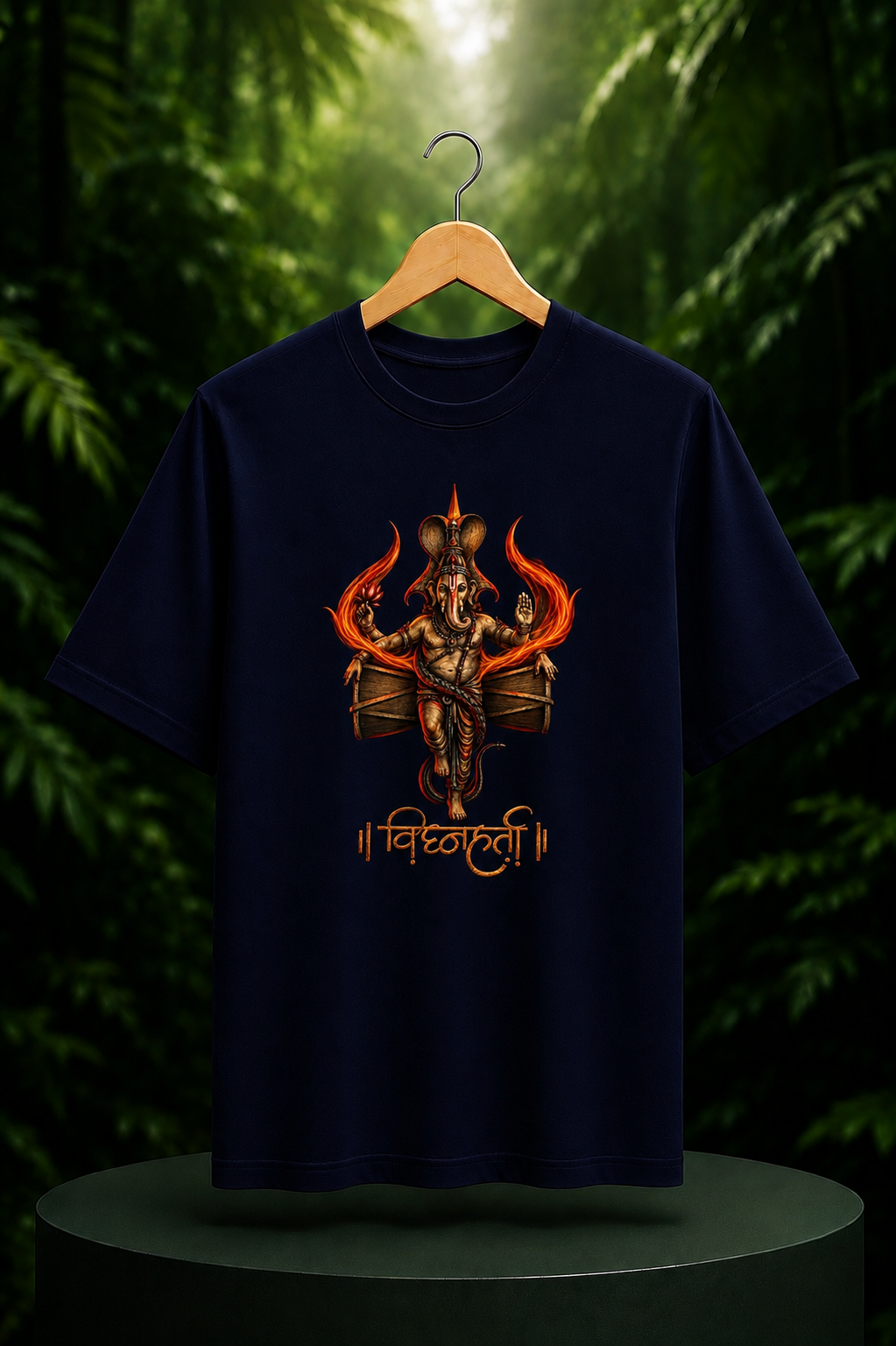 ॥ विघ्नहर्ता ॥ Ganesha – Divine Fire and Blessings | Carry Faith-Conquer Every Obstacle | Unisex Classic Fit Graphic Tee - 100% Bio-Washed Premium Cotton T-Shirt