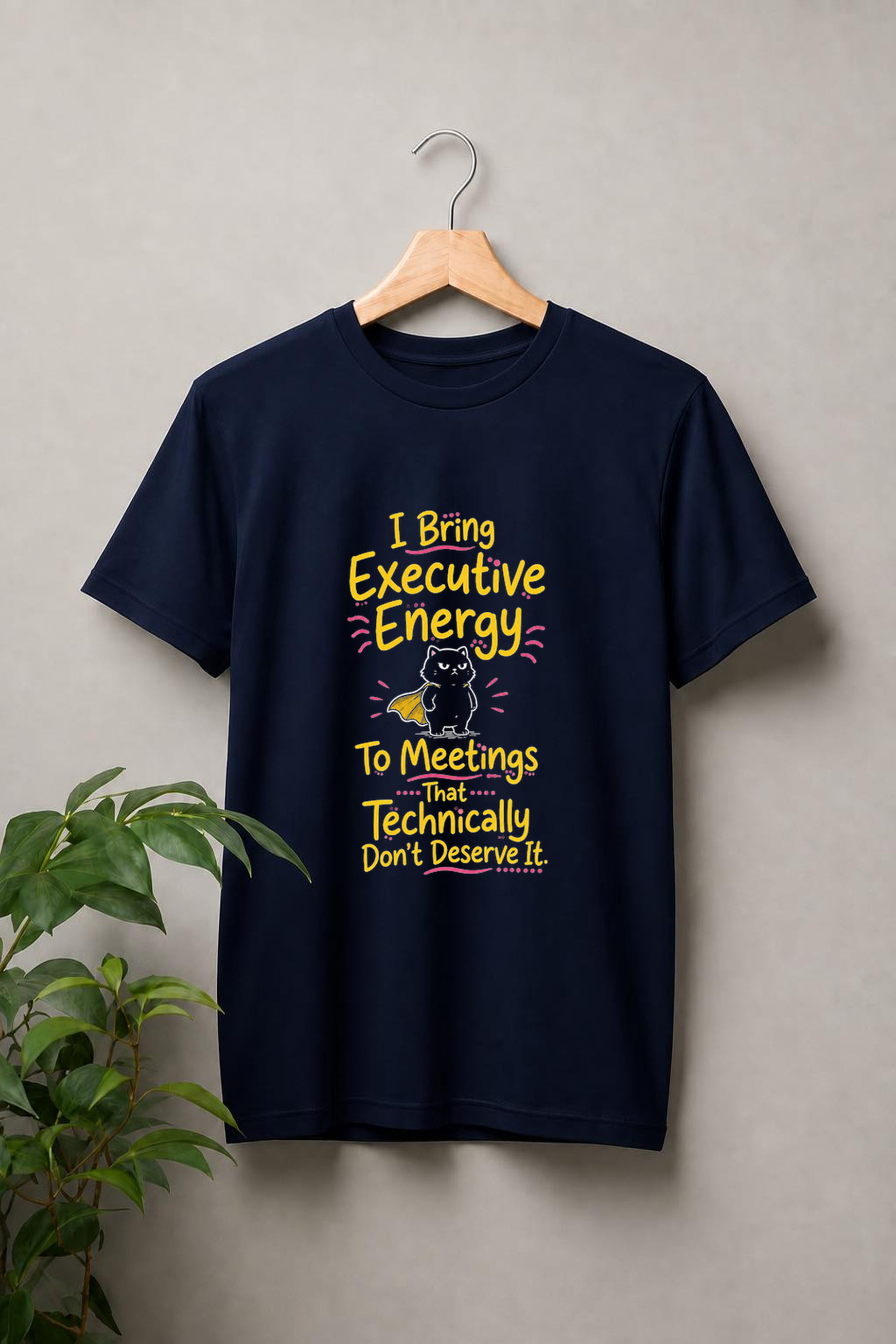 Executive Energy – Funny Office Cat - Unisex Classic Fit Graphic Tee - 100% Bio Washed Premium Cotton T-Shirt
