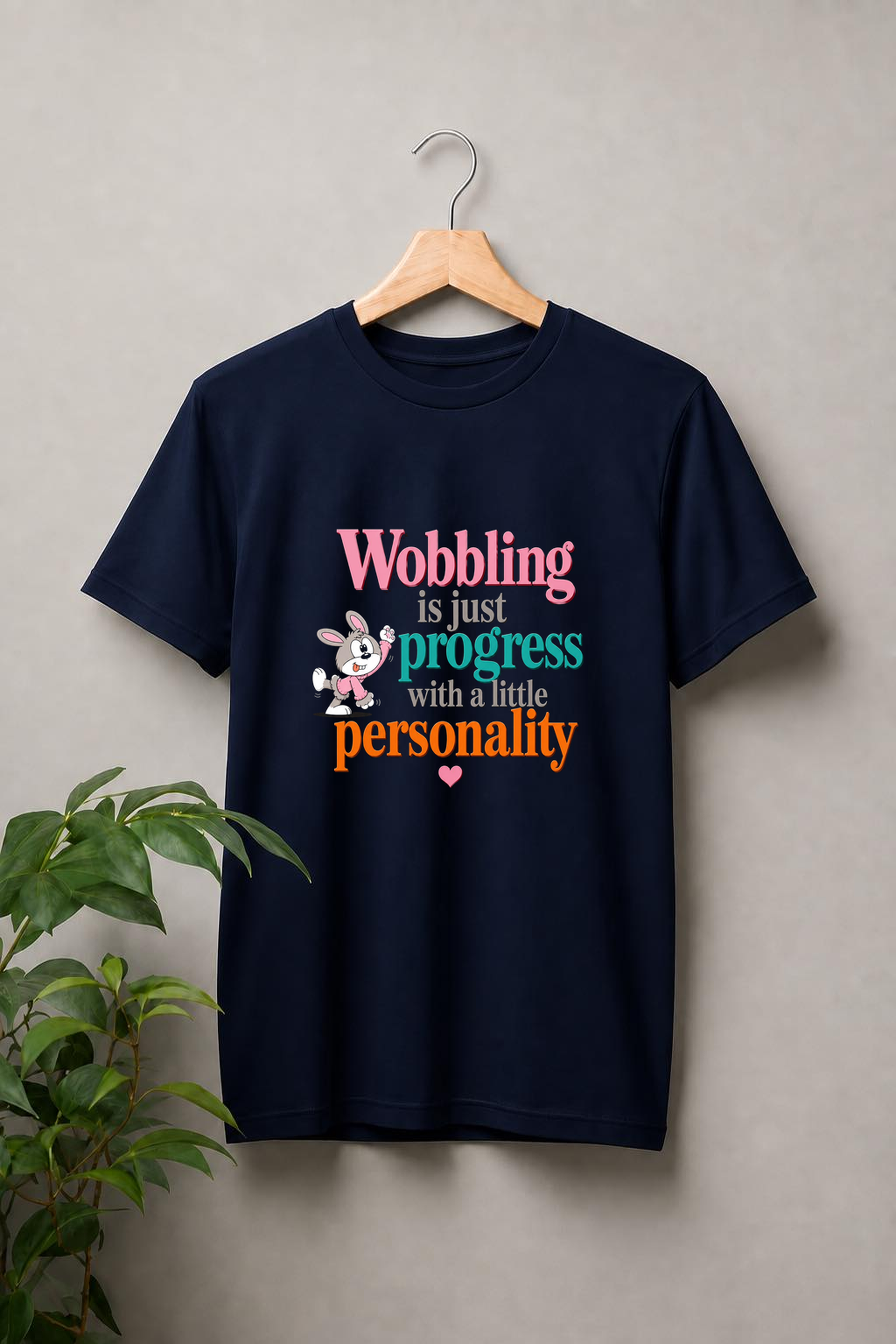 Wobbling Is Just Progress With a Little Personality — Cute Bunny Humor — Unisex Classic Fit Graphic Tee — 100% Bio Washed Premium Cotton T-Shirt
