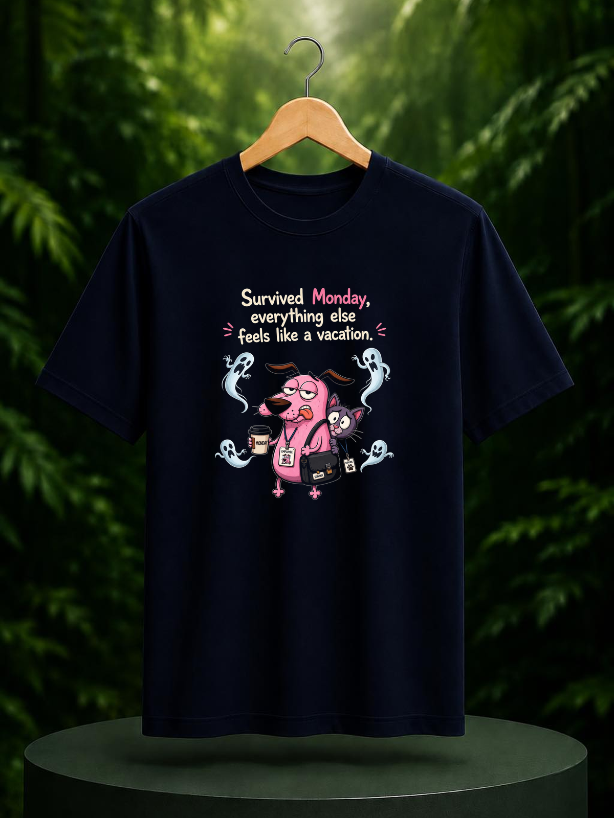 Survived Monday, Everything Else Feels Like a Vacation — Funny Monday Work Humor — Unisex Classic Fit Graphic Tee — 100% Bio Washed Premium Cotton T-Shirt