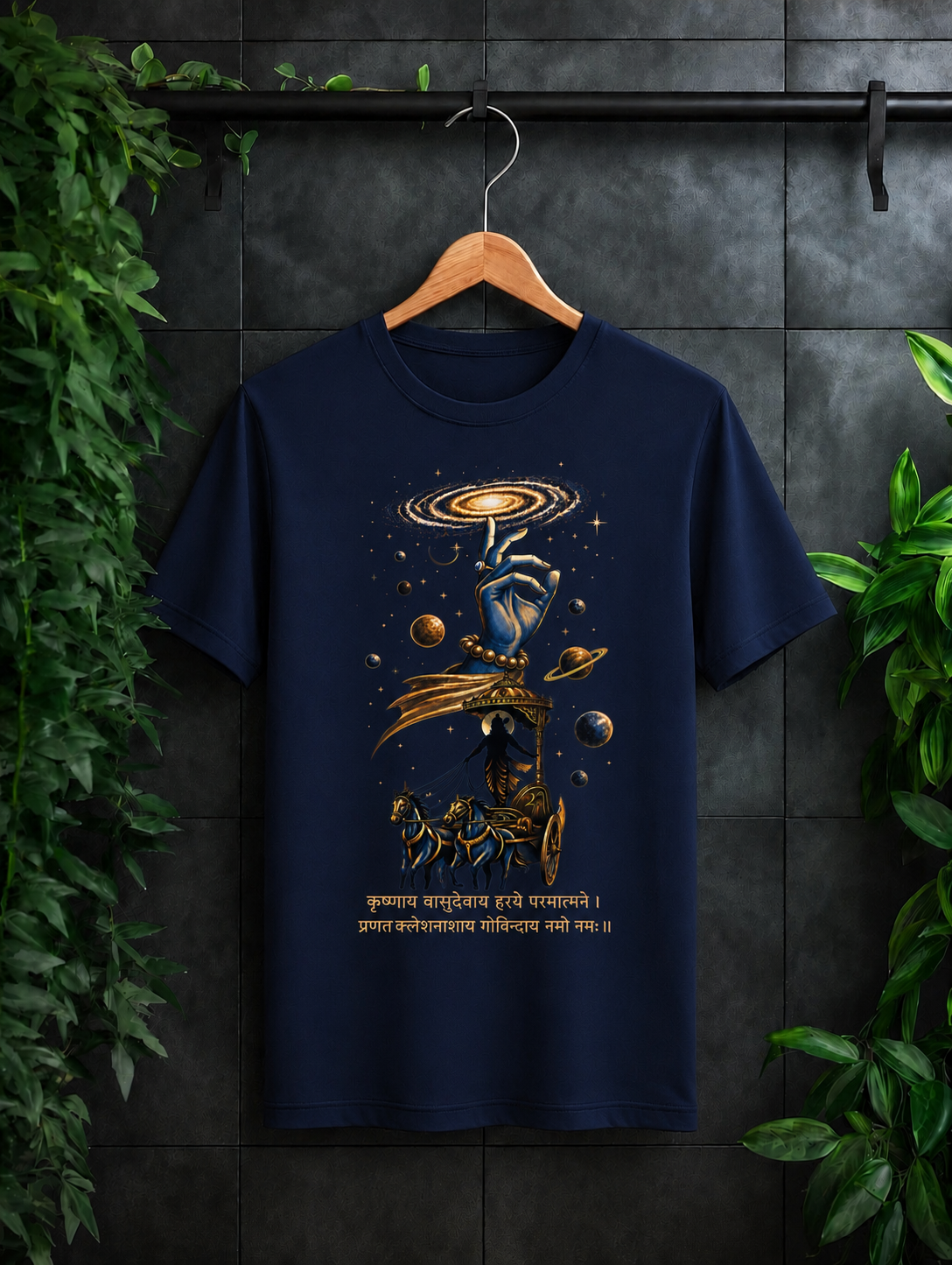 Cosmic Krishna – Divine Chariot & Bhagavad Gita Inspired Spiritual - Unisex Classic Fit Graphic Tee - 100% Bio Washed Premium Cotton T-Shirt