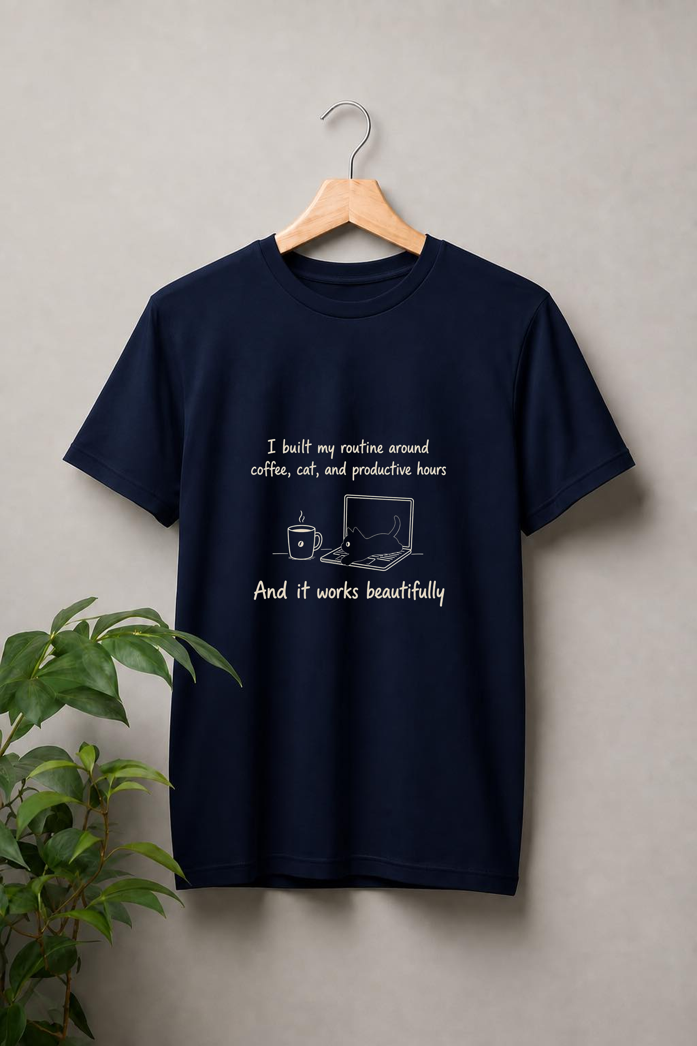 I Built My Routine Around Coffee, Cat, and Productive Hours — Coffee Cat Productivity — Unisex Classic Fit Graphic Tee — 100% Bio Washed Premium Cotton T-Shirt