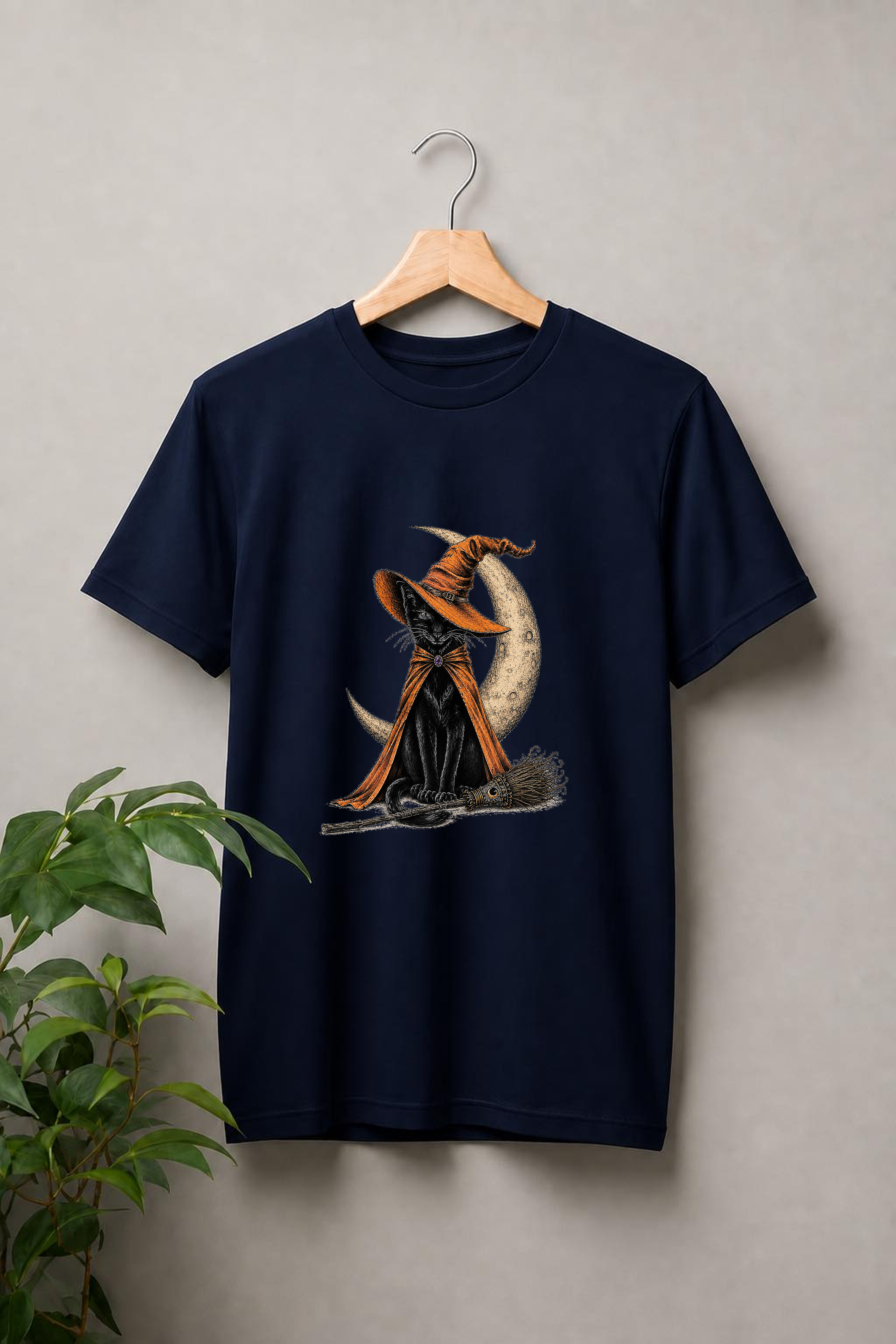Witchy Black Cat – Moonlight Magic Halloween - Unisex Classic Fit Graphic Tee - 100% Bio Washed Premium Cotton T-Shirt