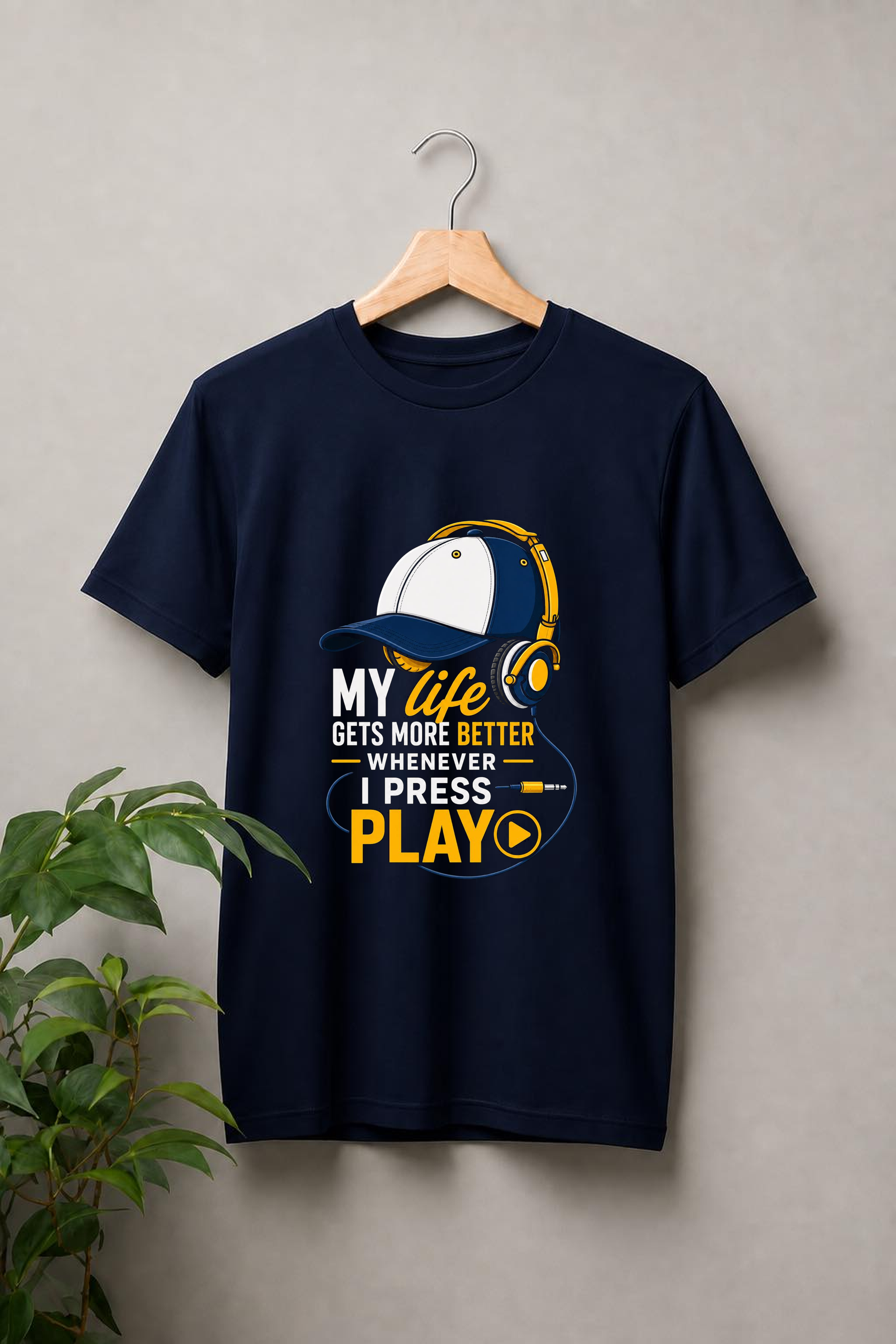 My Life Gets Better When I Press Play — Music Lover - Unisex Classic Fit Graphic Tee - 100% Bio Washed Premium Cotton T-Shirt