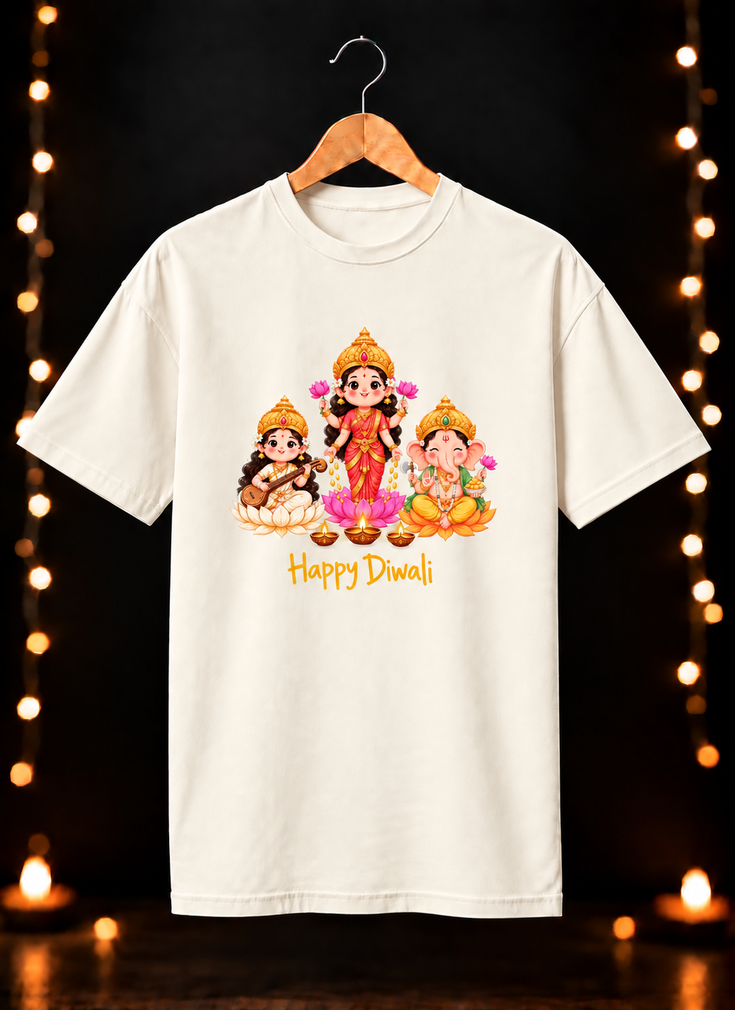 Lakshmi Ganesh Saraswati - शुभ दीपावली आशीर्वाद - Unisex Classic Fit - 100% Bio-Washed Premium Cotton T-shirt