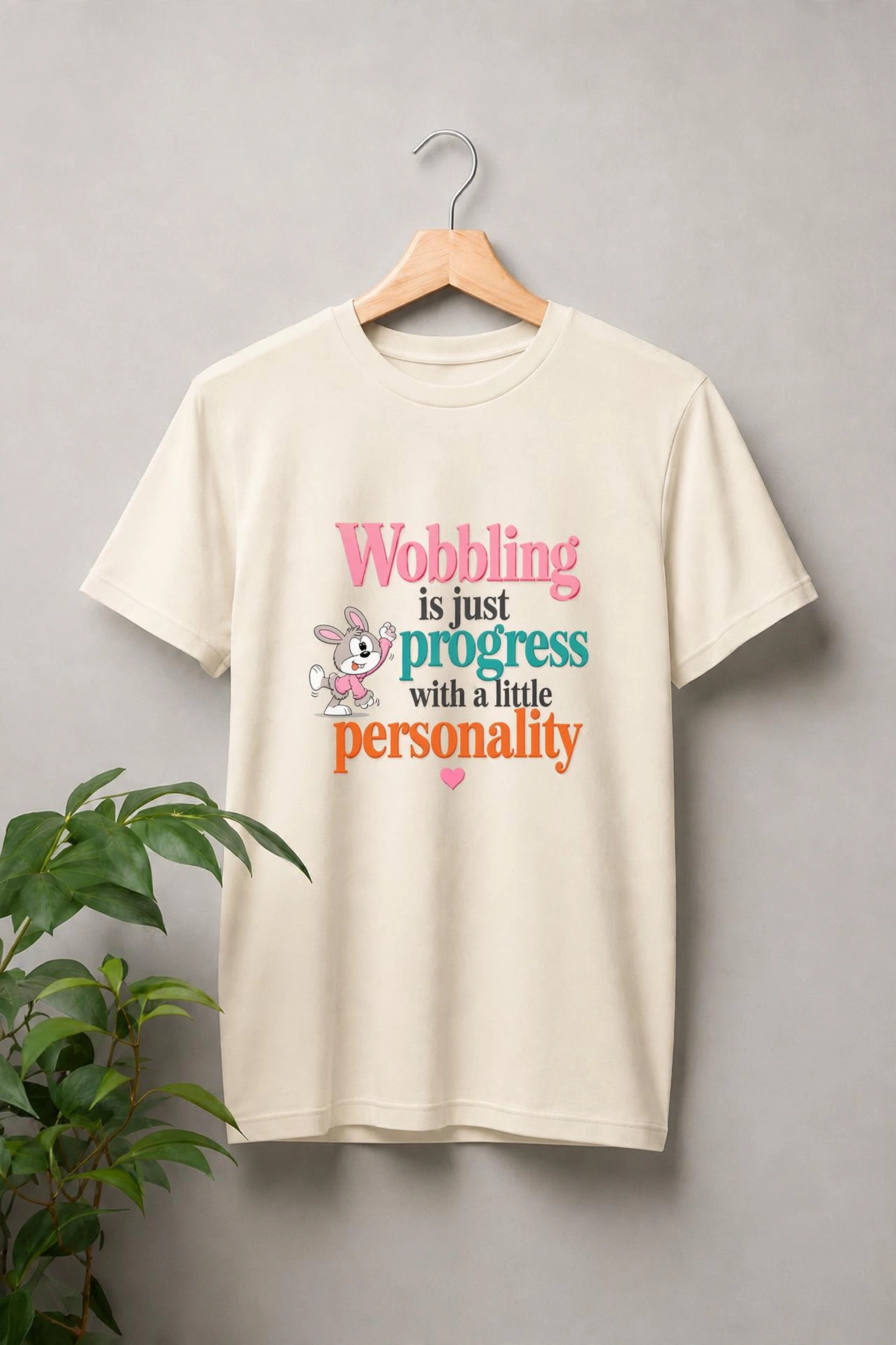 Wobbling Is Just Progress With a Little Personality — Cute Bunny Humor — Unisex Classic Fit Graphic Tee — 100% Bio Washed Premium Cotton T-Shirt