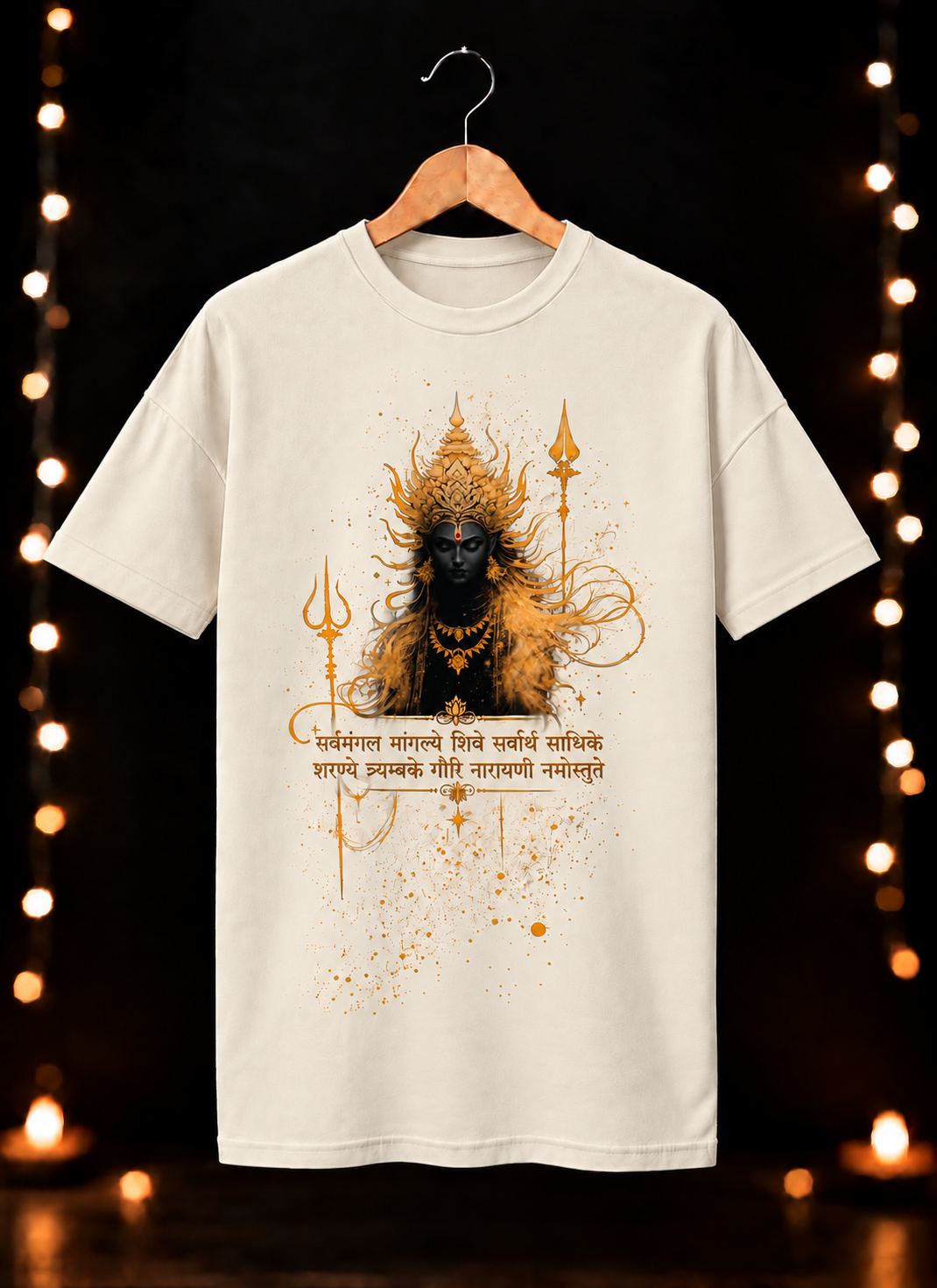 नवरात्रे Exclusive Golden Art – Jai Maa Durga - Divine Shakti & Strength - Unisex Classic Fit - 100% Bio-washed Premium Cotton T-Shirt