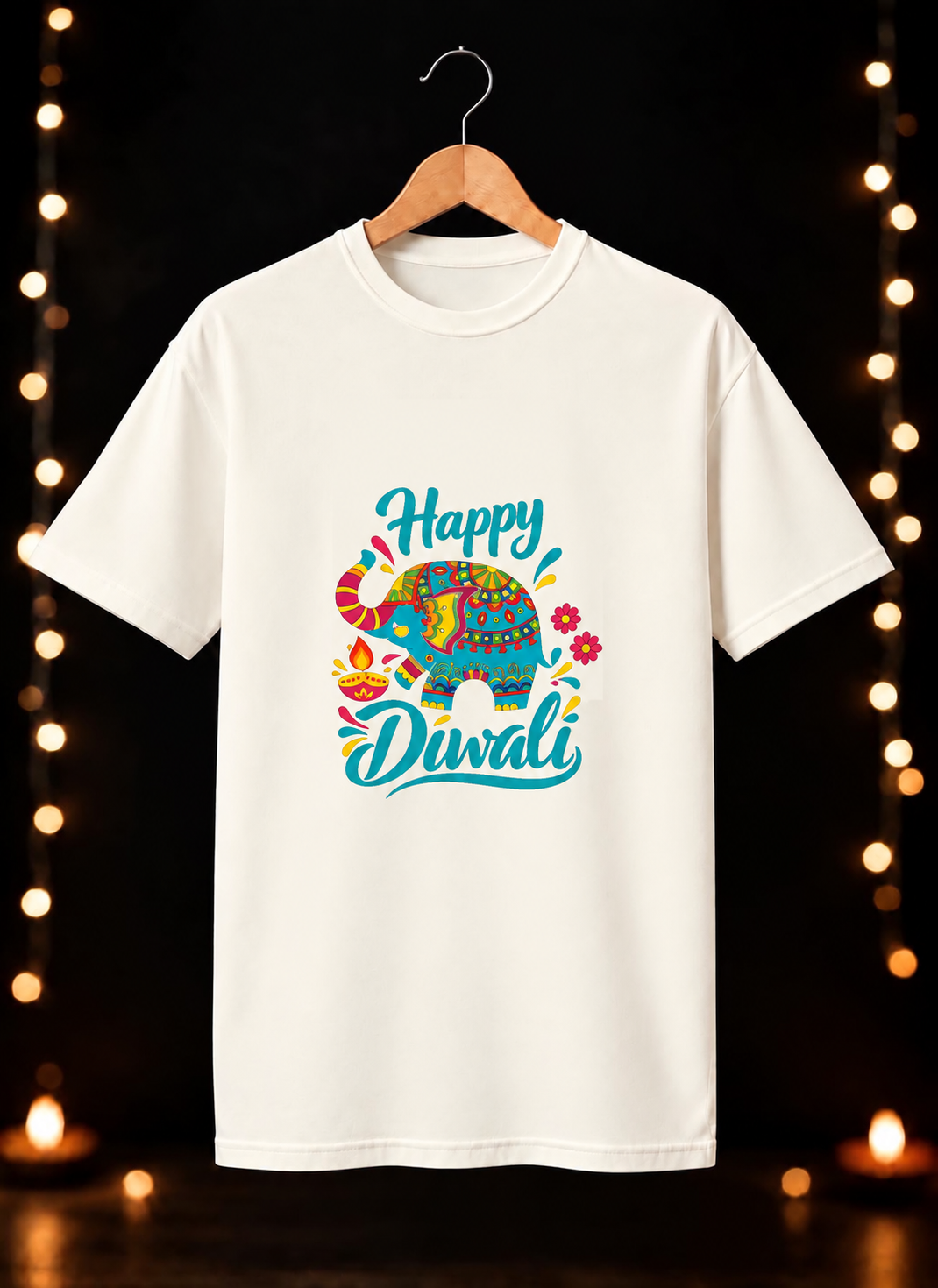Happy Diwali Elephant Motif – Festive Joy & Celebration - Unisex Classic Fit - 100% Bio-washed Premium Cotton T-Shirt