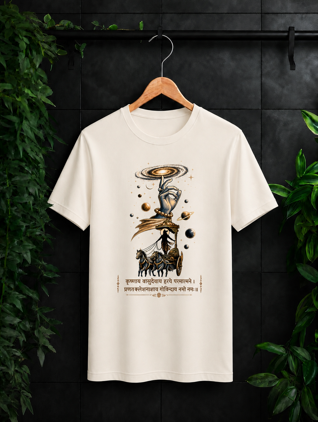 Cosmic Krishna – Divine Chariot & Bhagavad Gita Inspired Spiritual - Unisex Classic Fit Graphic Tee - 100% Bio Washed Premium Cotton T-Shirt