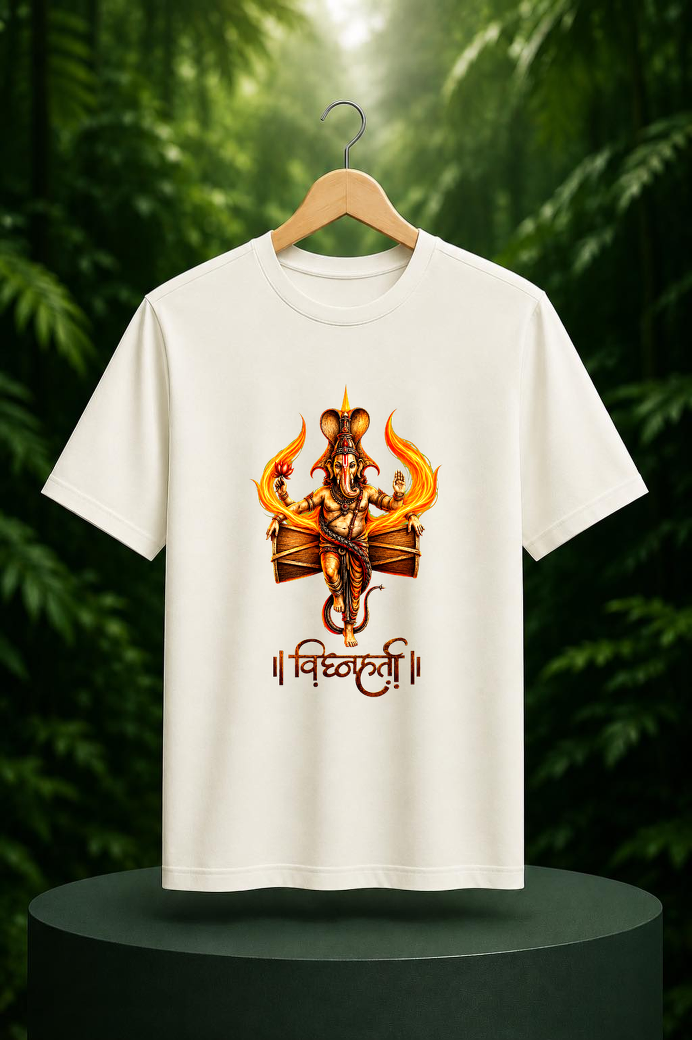 ॥ विघ्नहर्ता ॥ Ganesha – Divine Fire and Blessings | Carry Faith-Conquer Every Obstacle | Unisex Classic Fit Graphic Tee - 100% Bio-Washed Premium Cotton T-Shirt