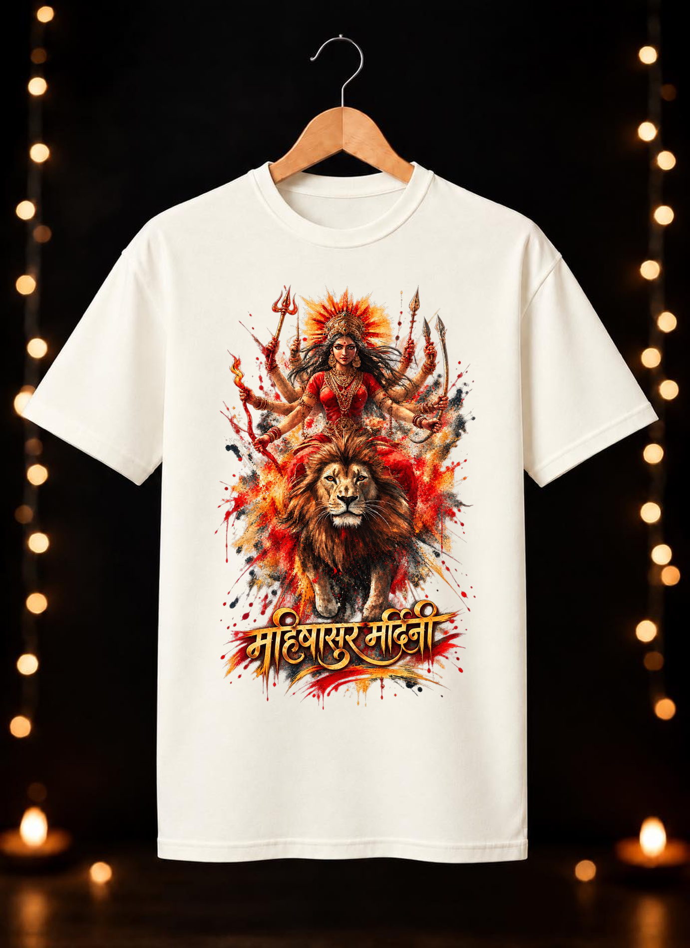 नवरात्रे Exclusive Art - Jai Maa Durga - Mahishasur Mardini - Unisex Classic Fit - 100% Bio-Washed Premium Cotton T-shirt