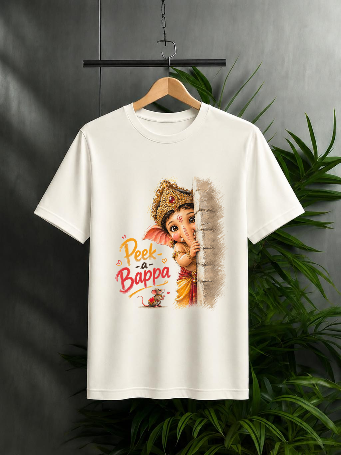 Peek-a-Bappa – Cute Festive Ganpati Vibes | Unisex Classic Fit Graphic Tee - 100% Bio-Washed Premium Cotton T-Shirt