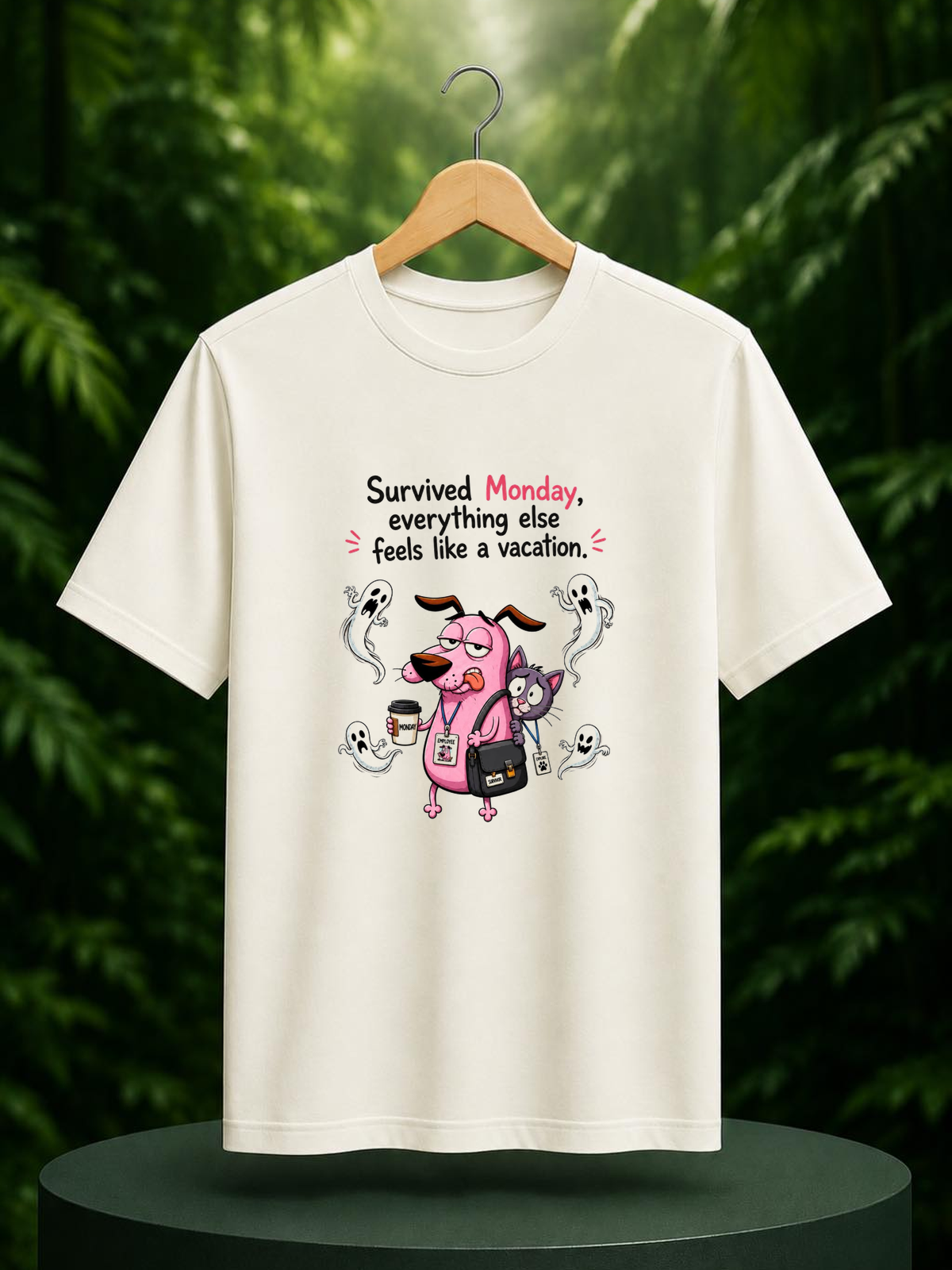 Survived Monday, Everything Else Feels Like a Vacation — Funny Monday Work Humor — Unisex Classic Fit Graphic Tee — 100% Bio Washed Premium Cotton T-Shirt