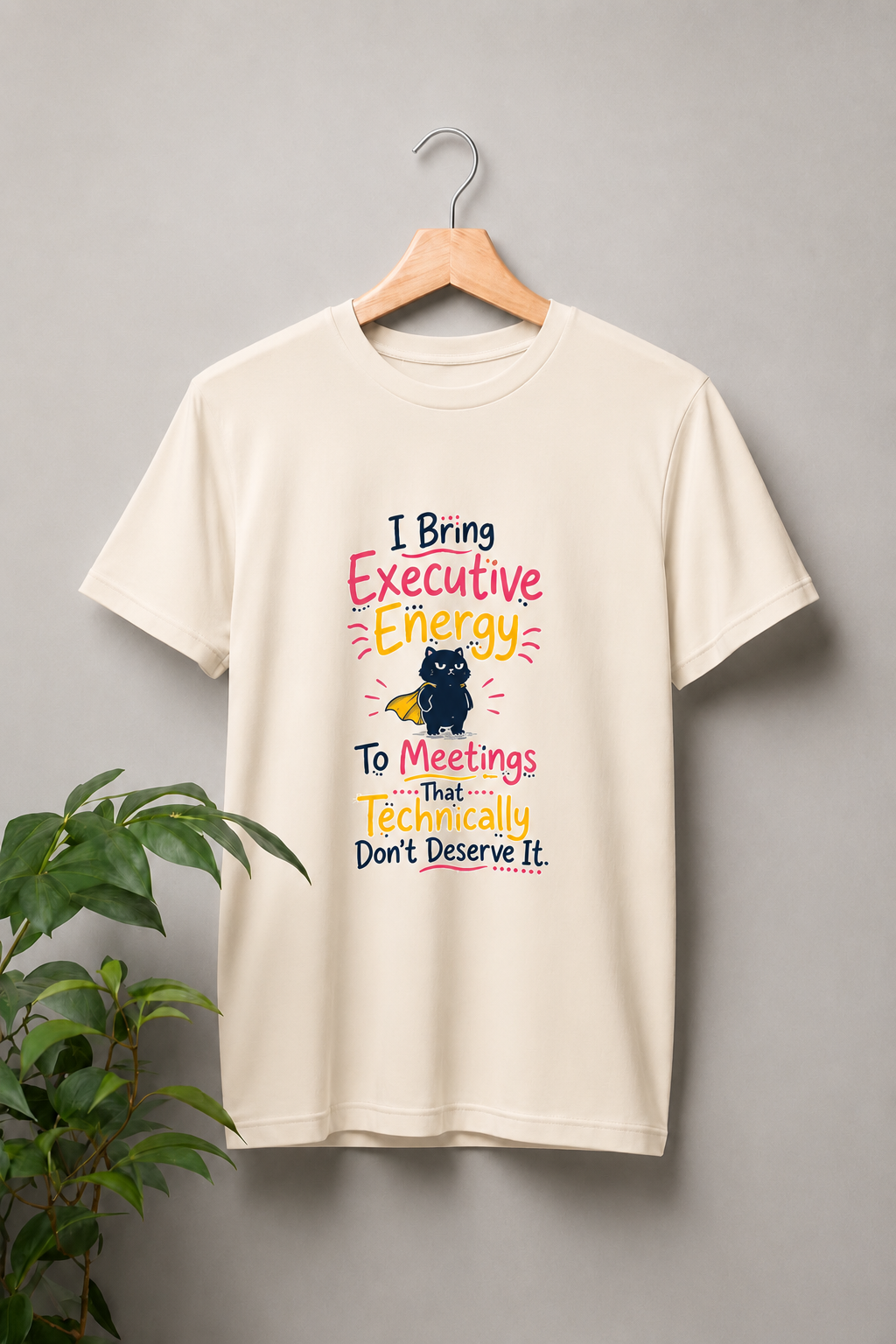 Executive Energy – Funny Office Cat - Unisex Classic Fit Graphic Tee - 100% Bio Washed Premium Cotton T-Shirt